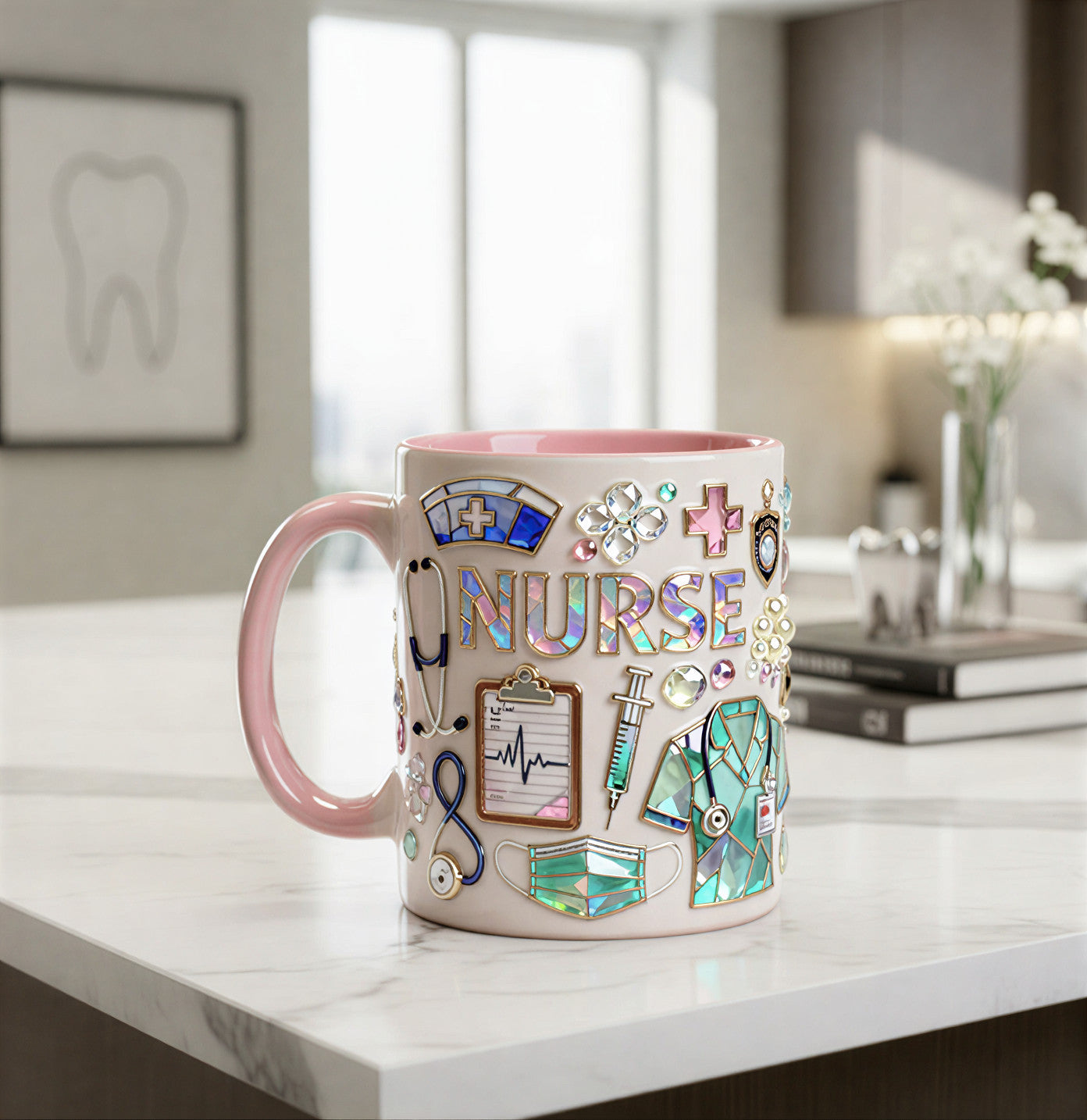 Personalized Nurse Mug – Stained Glass Nursing Coffee Mug, Nurse Appreciation Gift