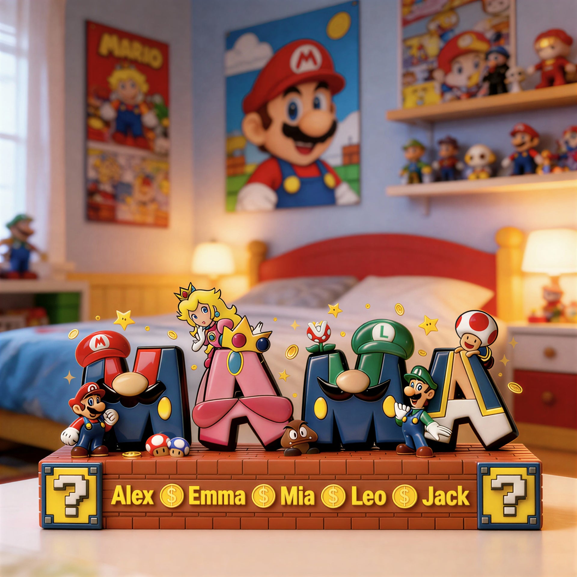 Personalized Game Style MAMA Display with Kids’ Names – Gift For Mom