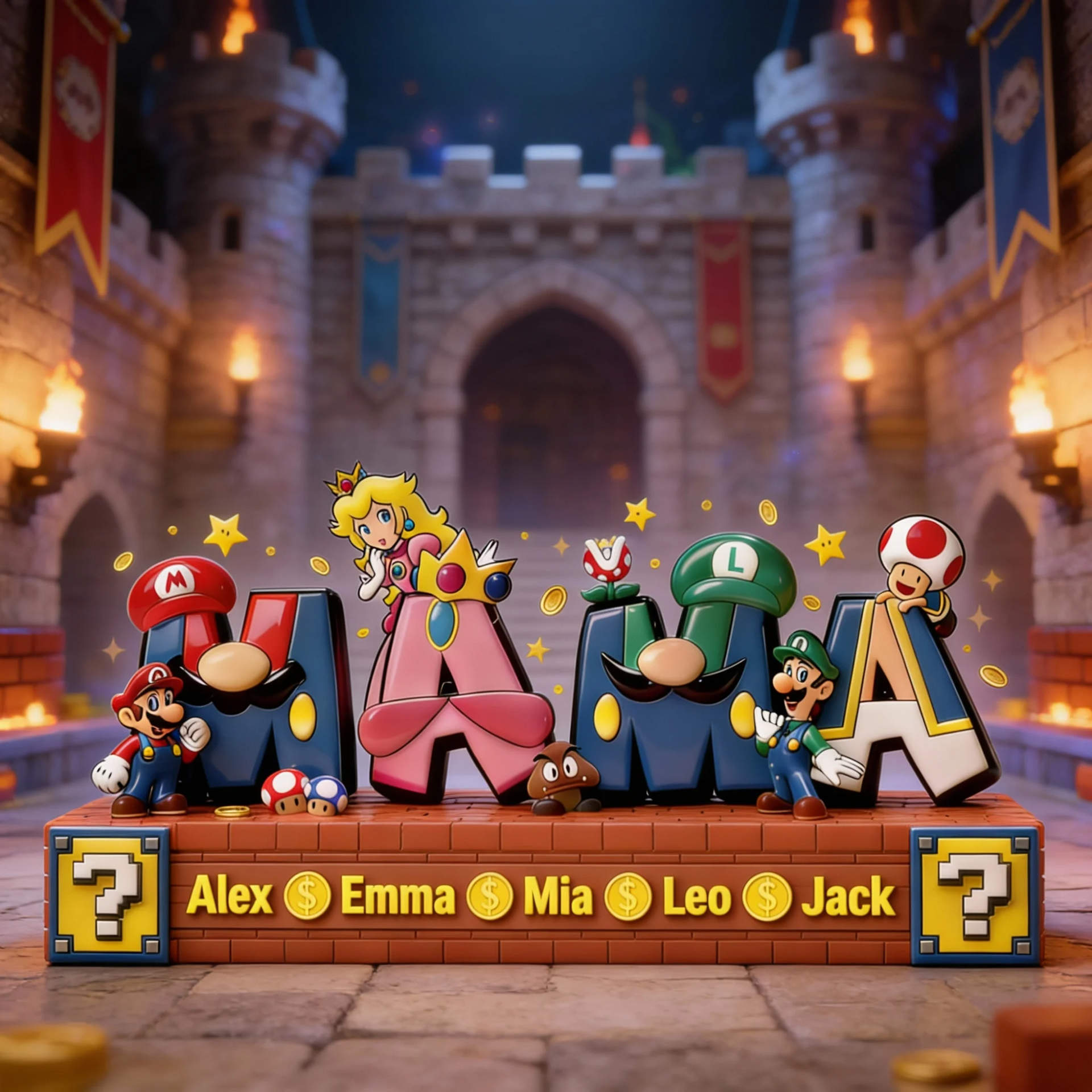 Personalized Game Style MAMA Display with Kids’ Names – Gift For Mom