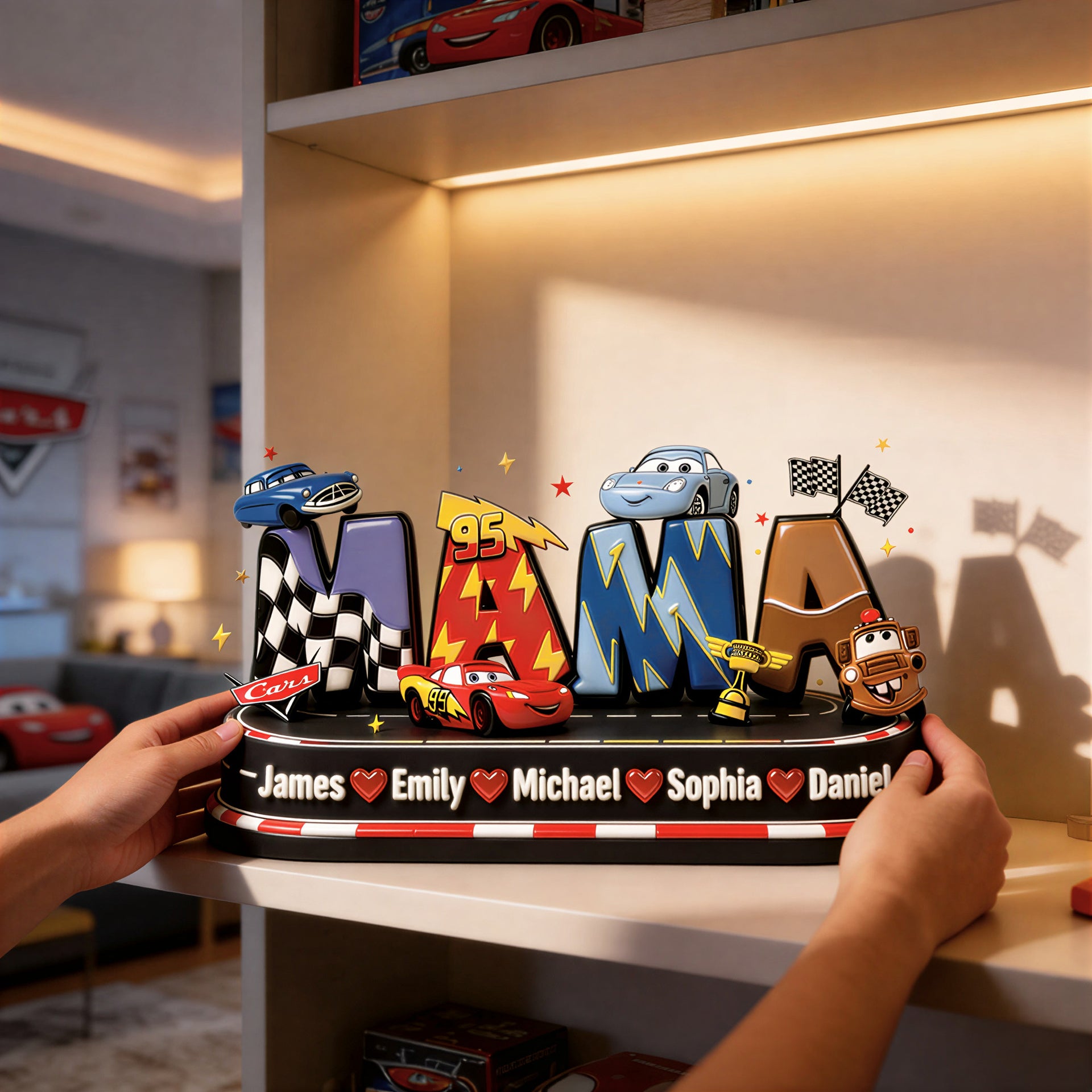 Personalized MAMA Racing Decor with Kids’ Names – Gift For Mom