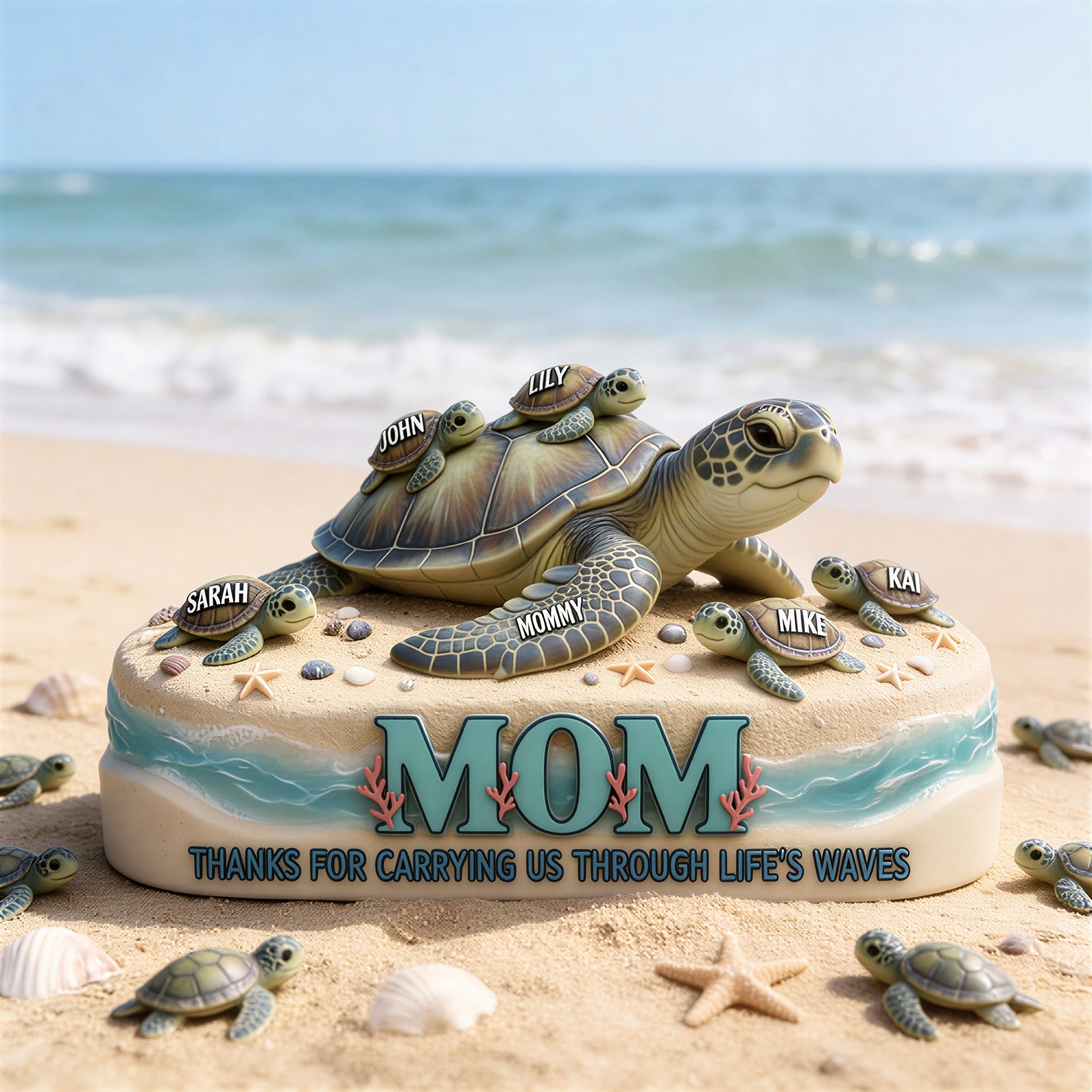Personalized Sea Turtle MOM Family Acrylic Plaque with Kids’ Names – Gift For Mom