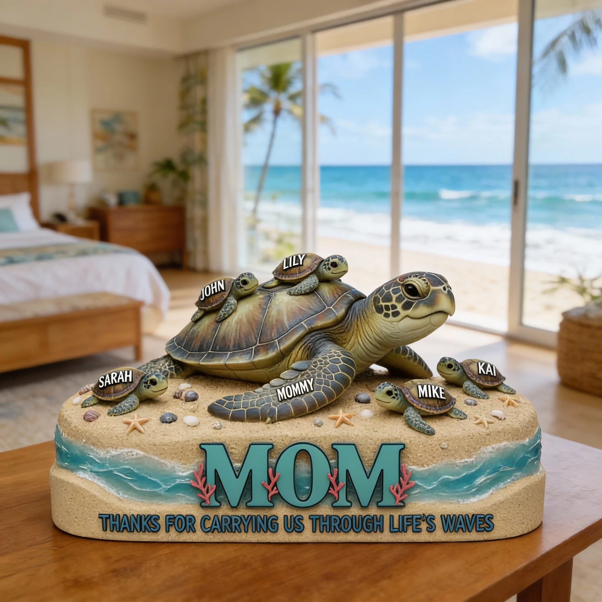 Personalized Sea Turtle MOM Family Acrylic Plaque with Kids’ Names – Gift For Mom