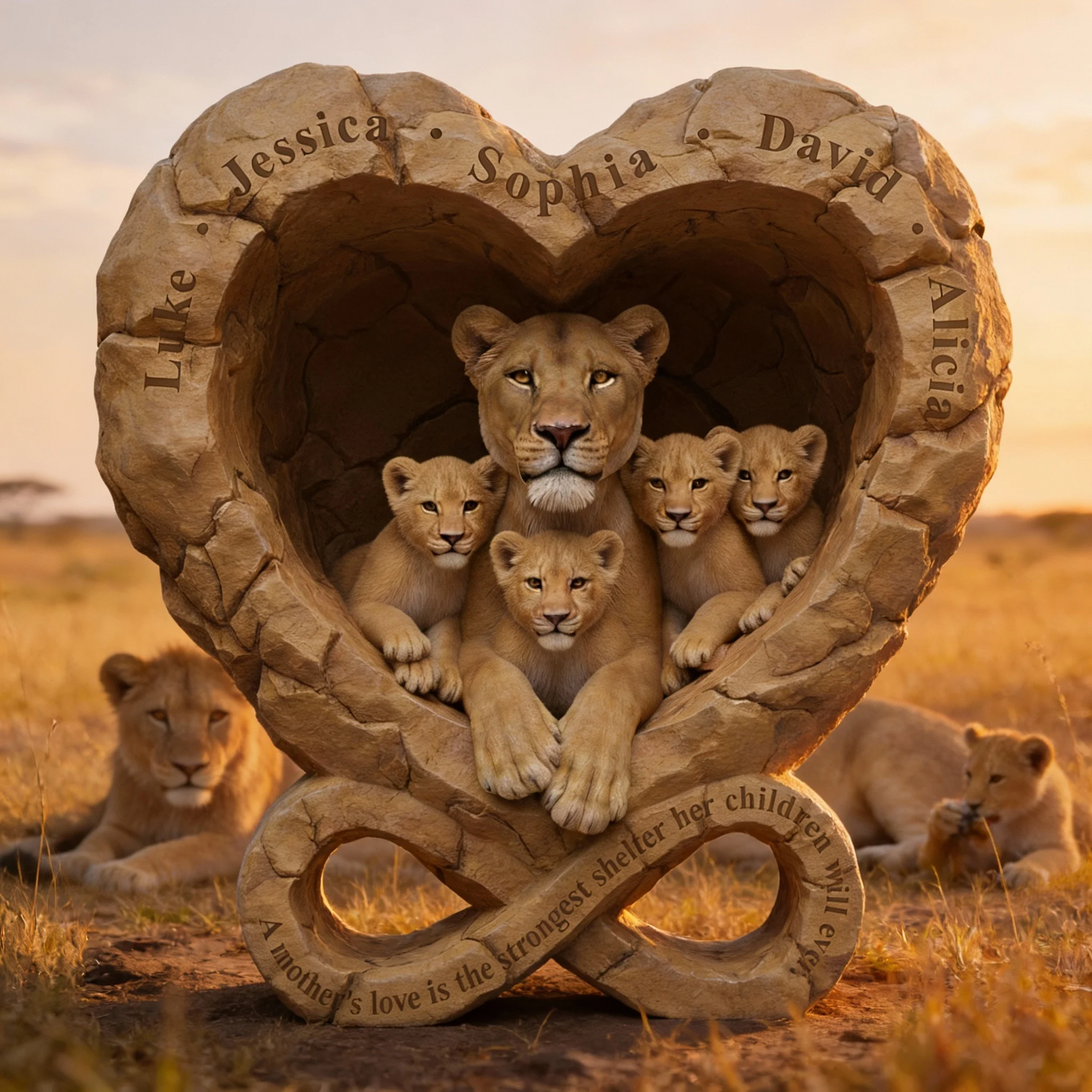 Custom Lion Family Gift for Mom – Personalized Names Mother’s Day Gift