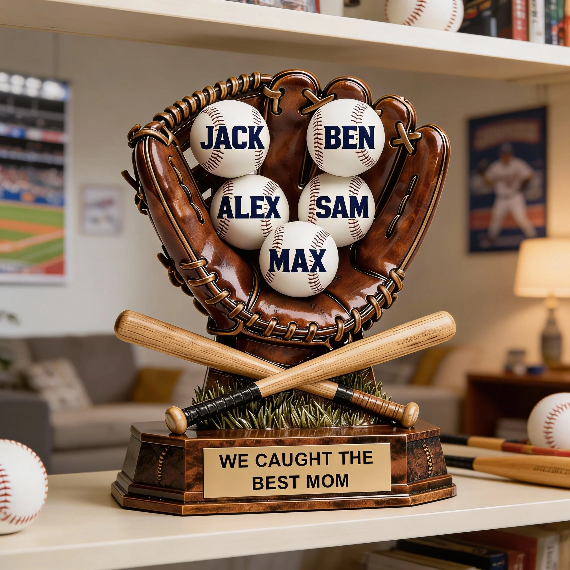 Personalized Baseball Mom Acrylic Plaque with Kids Names – Gift For Mom