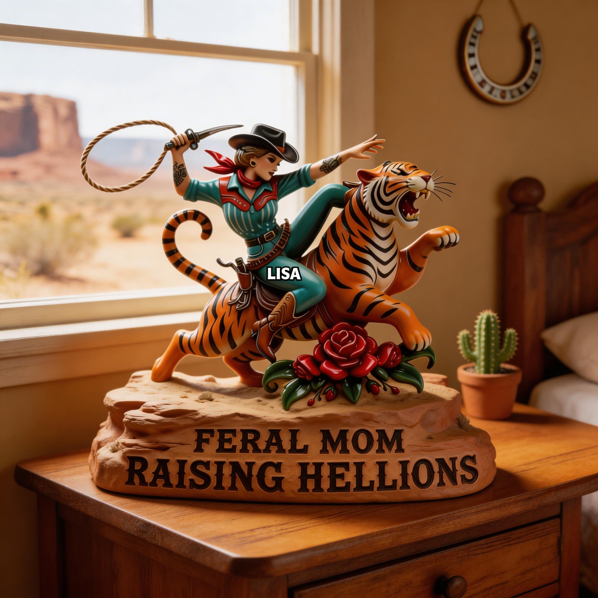 Feral Mom Raising Hellions Plaque – Funny Western Mom Gift, Personalized Cowgirl Mom Decor, Gift for Mom from Kids