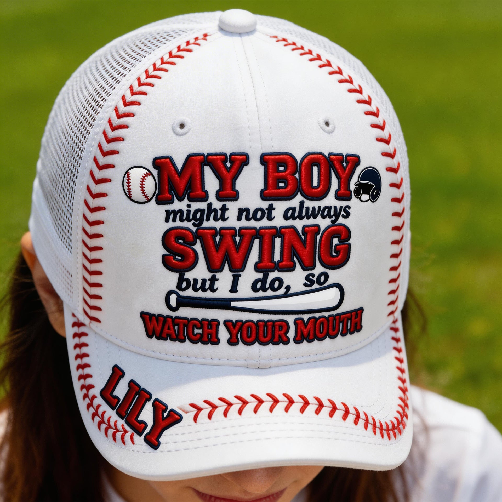 Baseball Mom Mesh Cap – Custom Name Trucker Hat, Funny Baseball Mom Hat, Personalized Sports Mom Gift, Game Day Cap