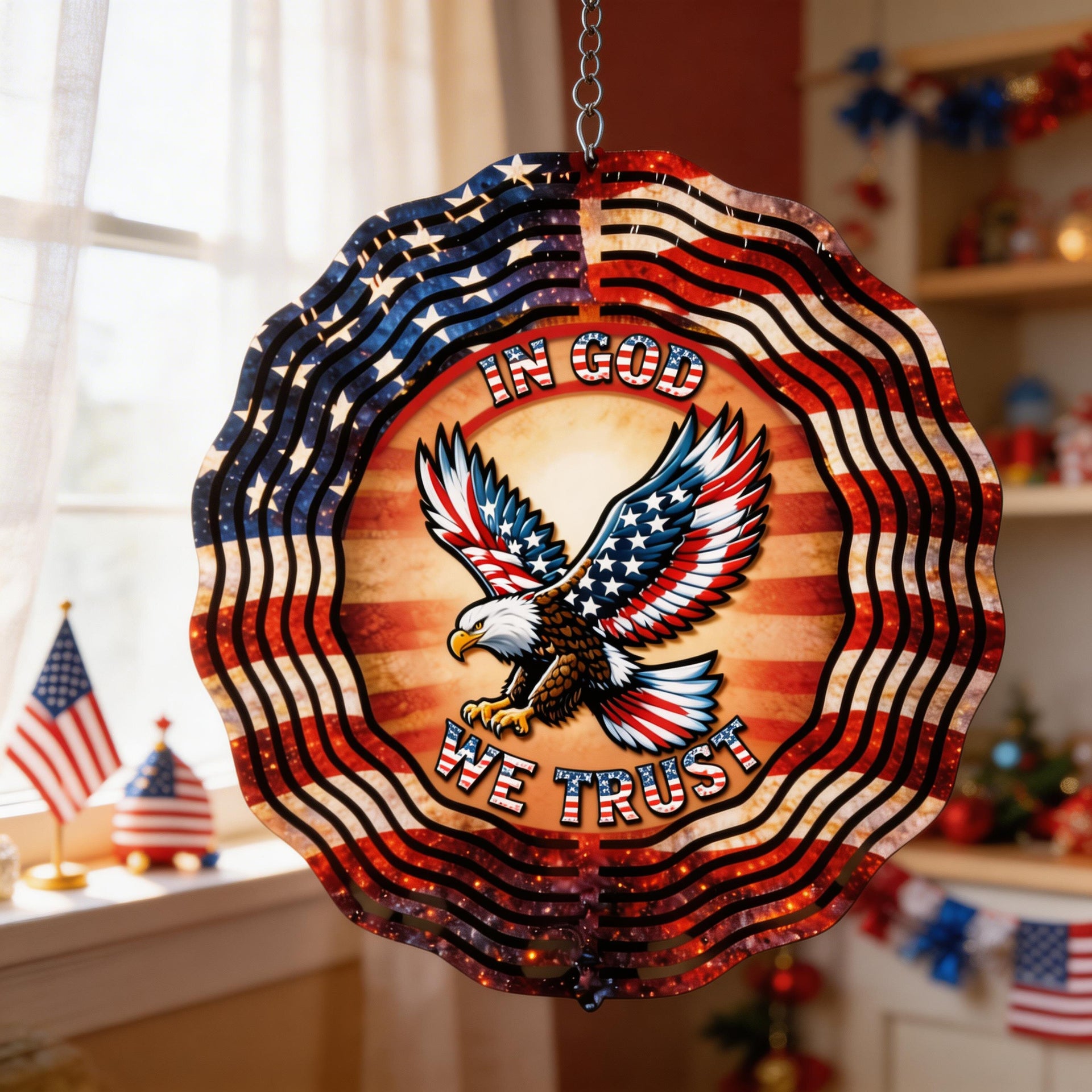 In God We Trust Eagle Wind Spinner – Patriotic American Flag Garden Spinner, USA Eagle Yard Decor, 4th of July Outdoor Decoration