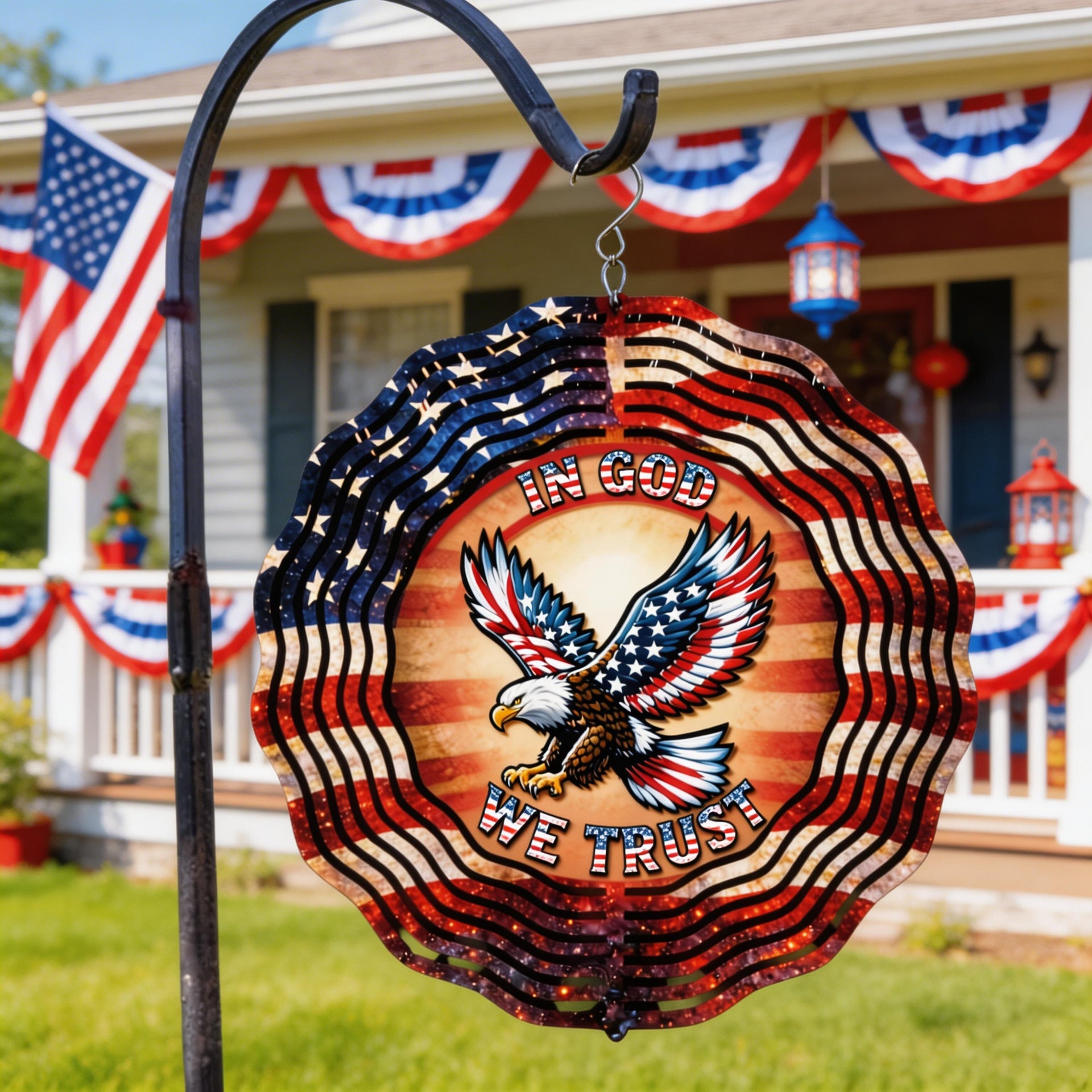 In God We Trust Eagle Wind Spinner – Patriotic American Flag Garden Spinner, USA Eagle Yard Decor, 4th of July Outdoor Decoration