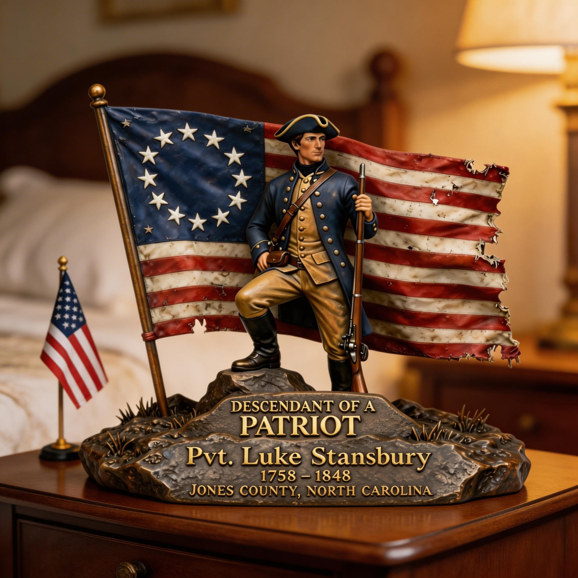 Descendant of a Patriot Plaque – Personalized Revolutionary War Memorial Sign, Custom Veteran Heritage Gift, American History Decor