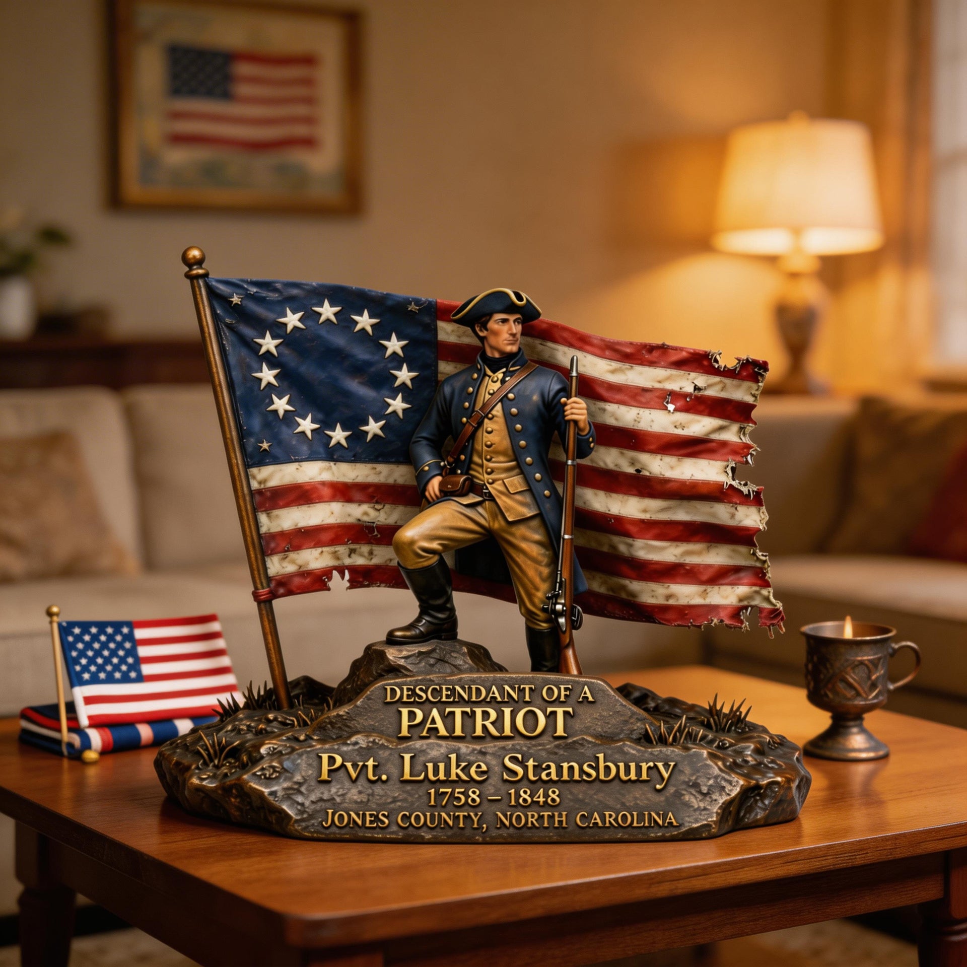 Descendant of a Patriot Plaque – Personalized Revolutionary War Memorial Sign, Custom Veteran Heritage Gift, American History Decor