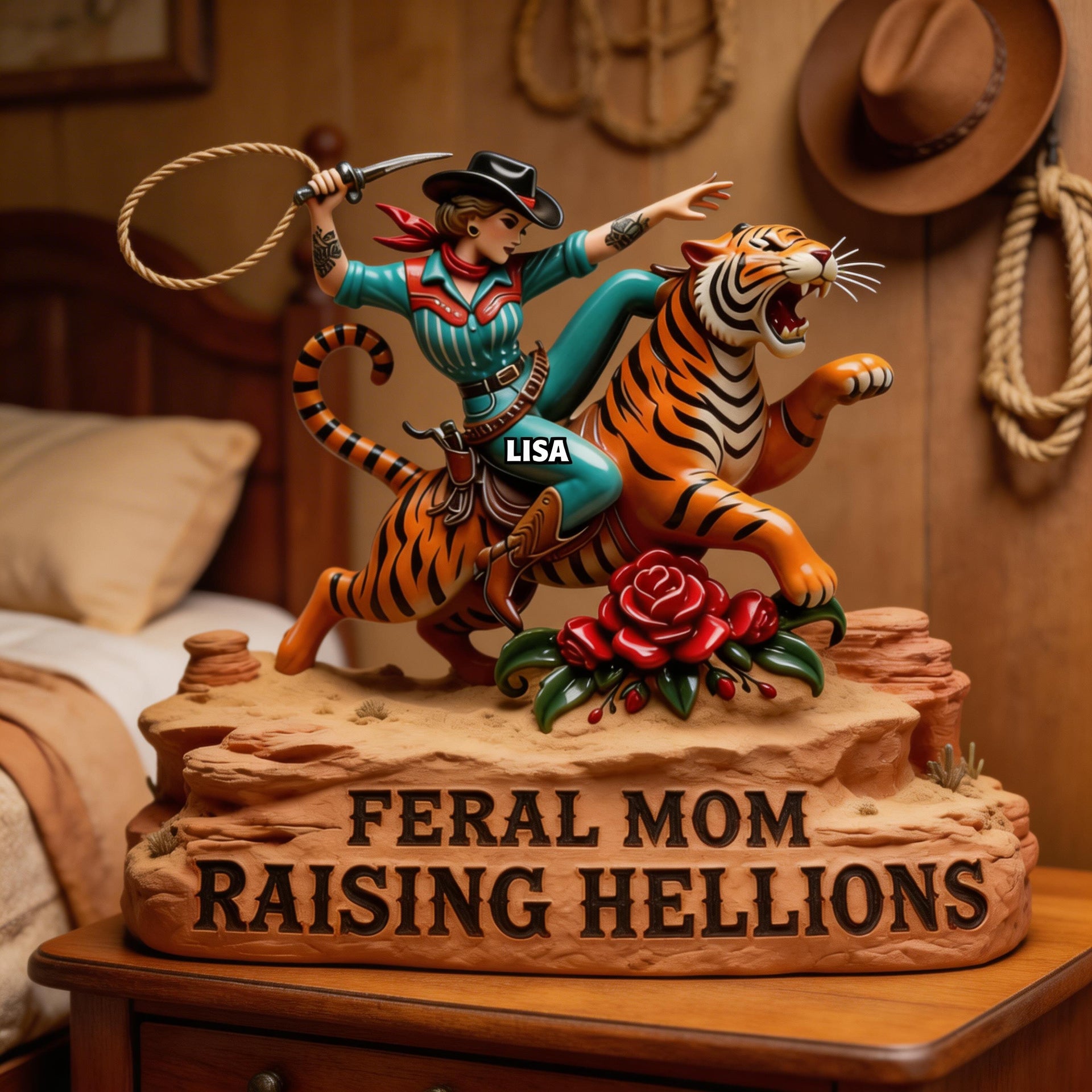Feral Mom Raising Hellions Plaque – Funny Western Mom Gift, Personalized Cowgirl Mom Decor, Gift for Mom from Kids