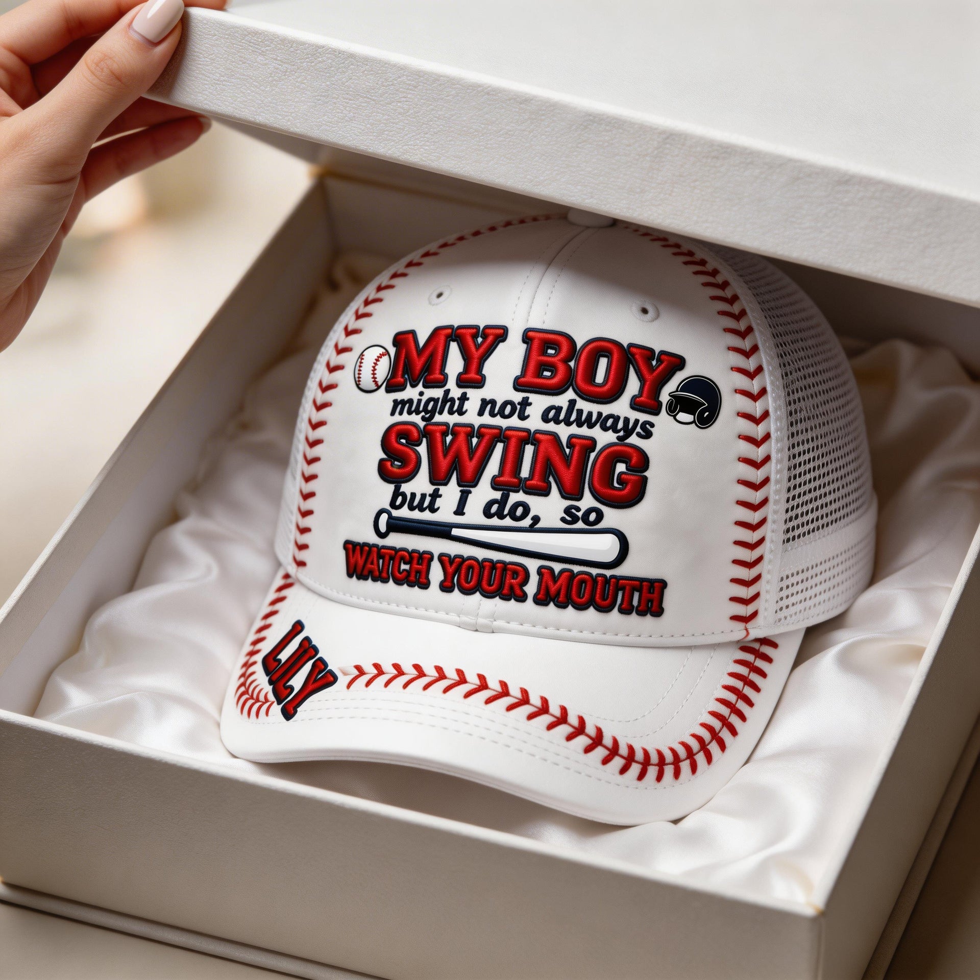 Baseball Mom Mesh Cap – Custom Name Trucker Hat, Funny Baseball Mom Hat, Personalized Sports Mom Gift, Game Day Cap