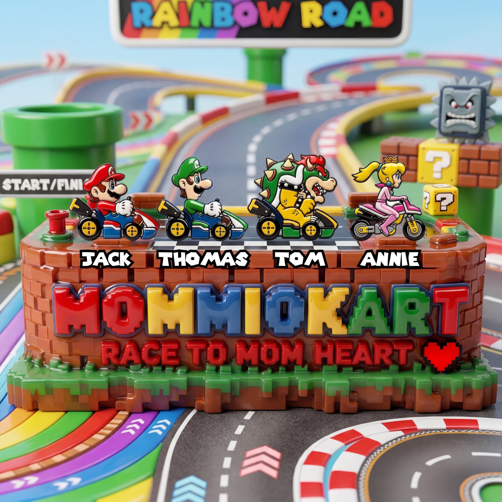 Personalized Gamer Family Plaque – Custom Kids Names Racing Game Plaque, Mom Gift from Kids, Funny Family Gaming Decor Gift