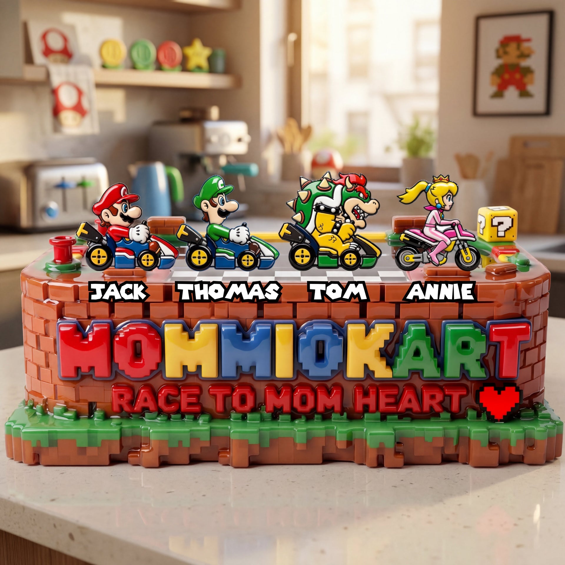 Personalized Gamer Family Plaque – Custom Kids Names Racing Game Plaque, Mom Gift from Kids, Funny Family Gaming Decor Gift
