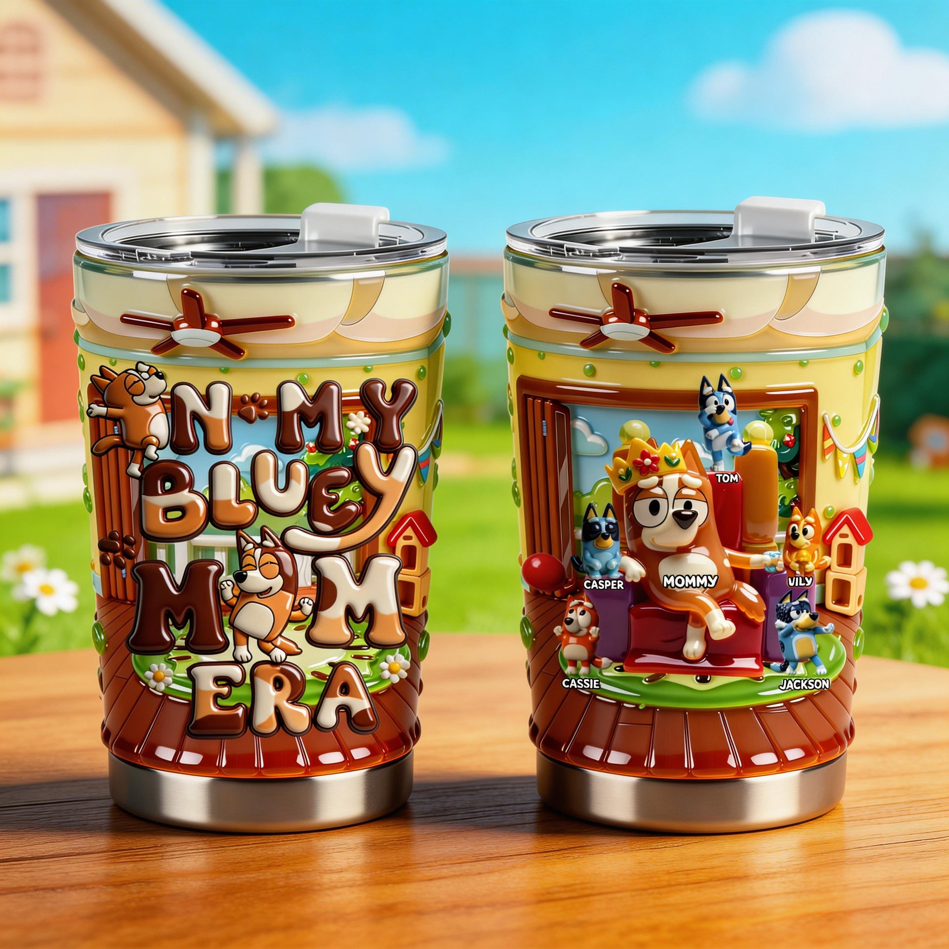 In My Bluey Mom Era Tumbler 20oz – Personalized Cartoon Dog Mom Tumbler, Gift For Mom From Kids, Funny Mom Travel Mug