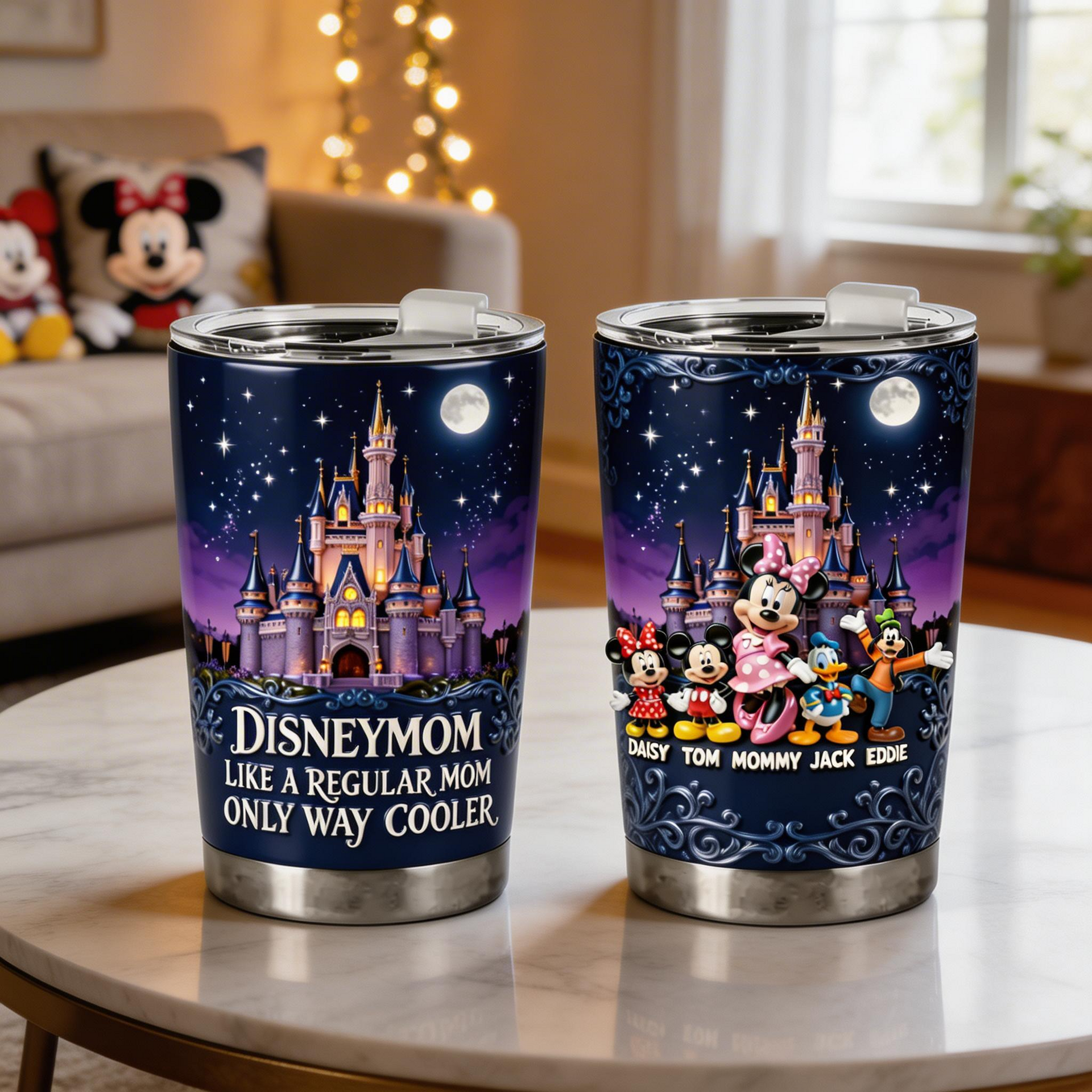 Magical Mom Tumbler 20oz – Personalized Cartoon Castle Mom Tumbler, Theme Park Mom Gift, Family Custom Travel Mug Gift For Mom