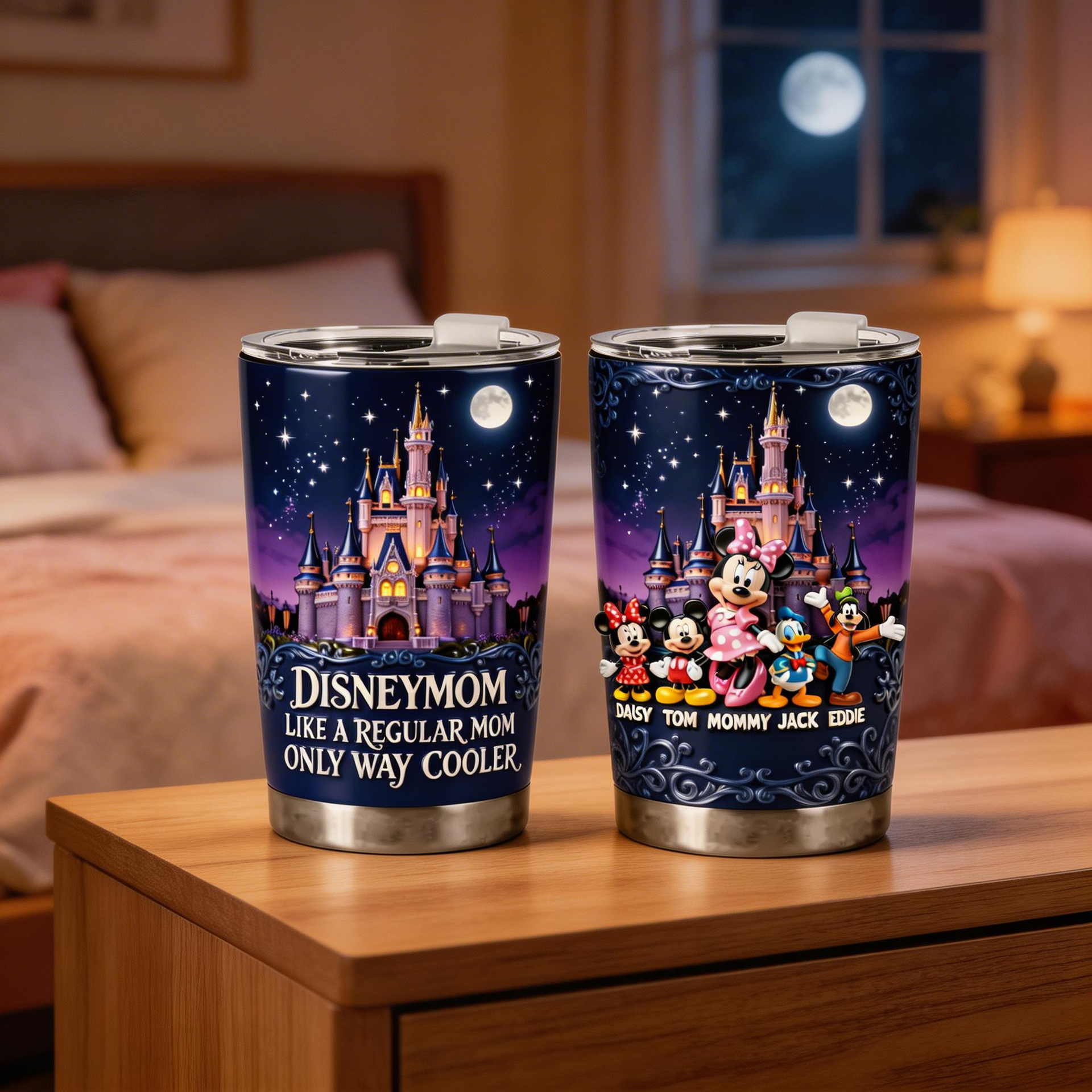 Magical Mom Tumbler 20oz – Personalized Cartoon Castle Mom Tumbler, Theme Park Mom Gift, Family Custom Travel Mug Gift For Mom