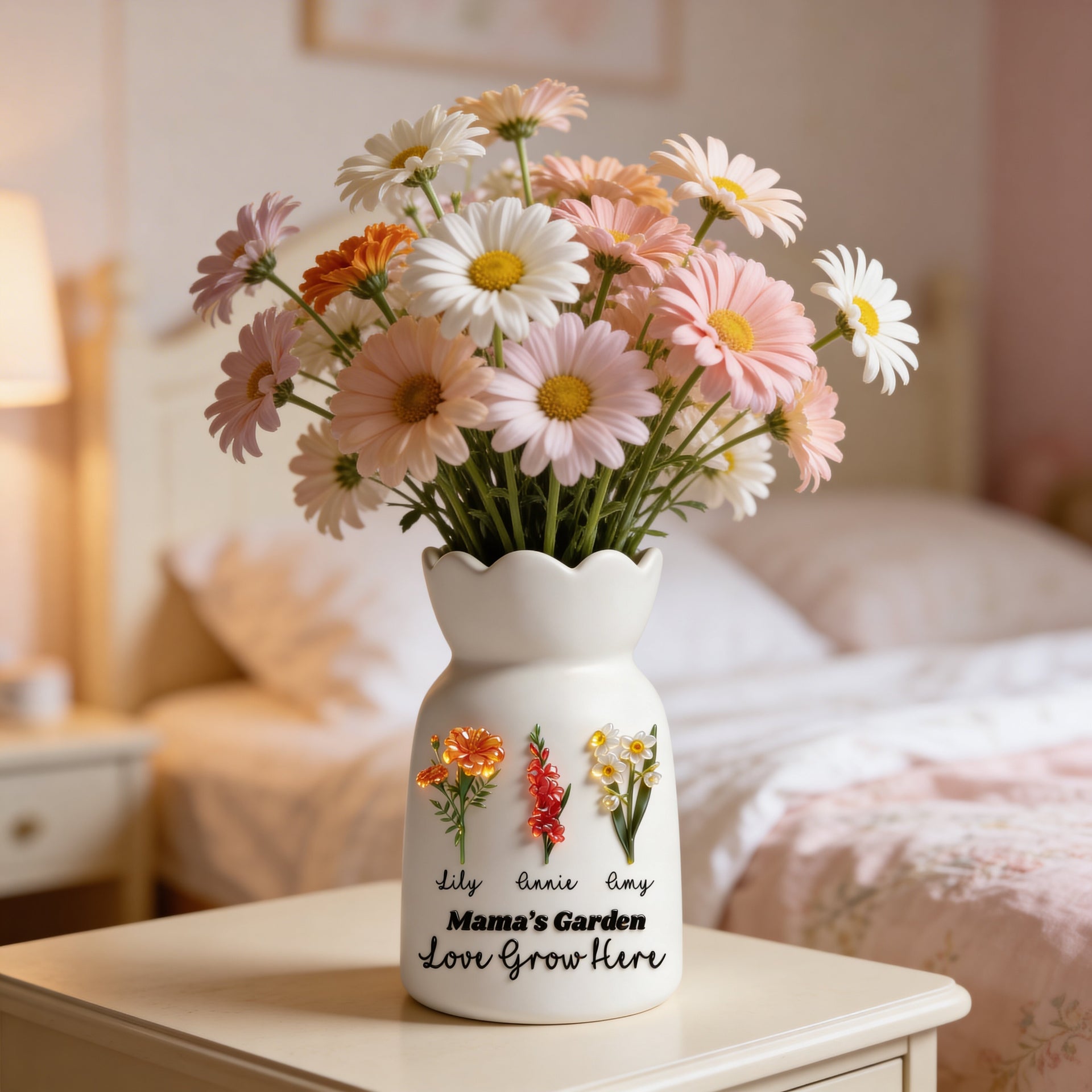 Personalized Mama’s Garden Flower Vase – Custom Birth Flower Vase with Names, Gift for Mom, Mother’s Day Gift, Love Grows Here Decor