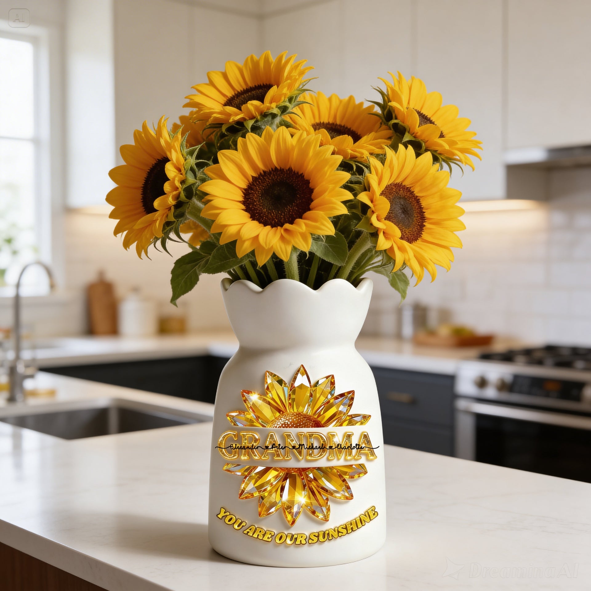 Personalized Grandma Flower Vase – Sunflower Custom Name Vase, Gift for Grandma, You Are Our Sunshine Vase, Family Gift Decor