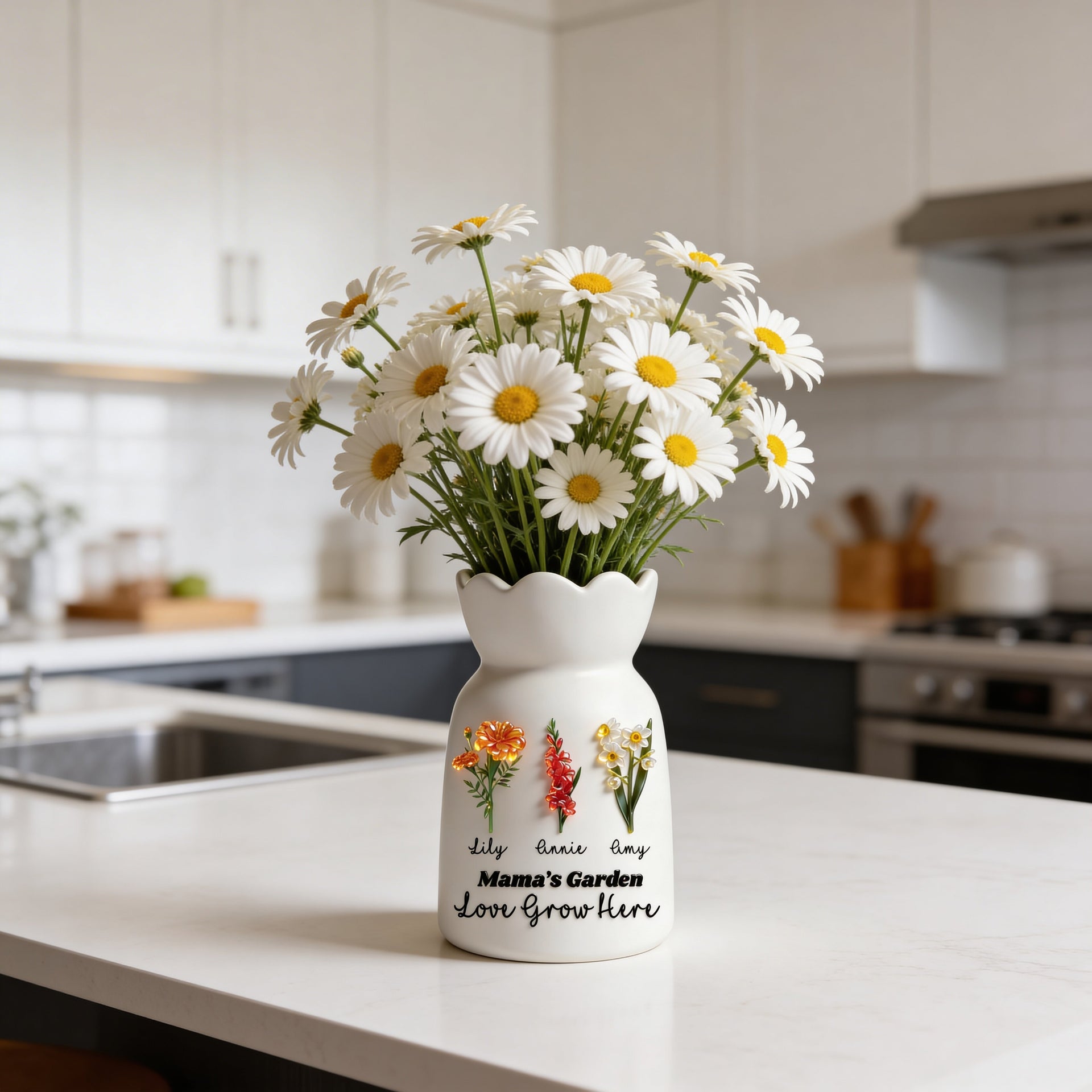 Personalized Mama’s Garden Flower Vase – Custom Birth Flower Vase with Names, Gift for Mom, Mother’s Day Gift, Love Grows Here Decor