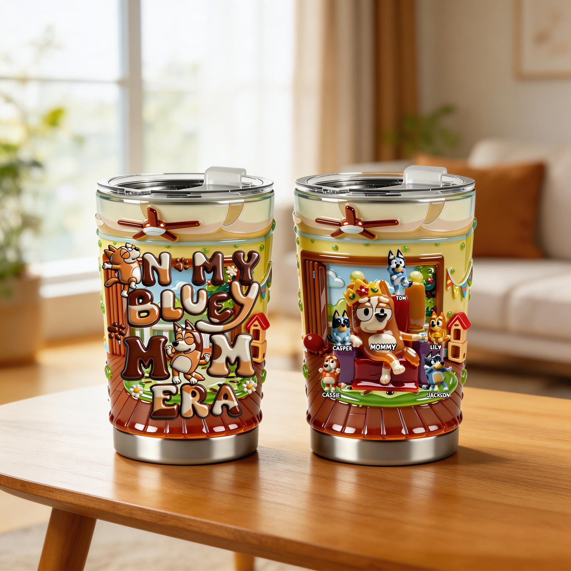 In My Bluey Mom Era Tumbler 20oz – Personalized Cartoon Dog Mom Tumbler, Gift For Mom From Kids, Funny Mom Travel Mug