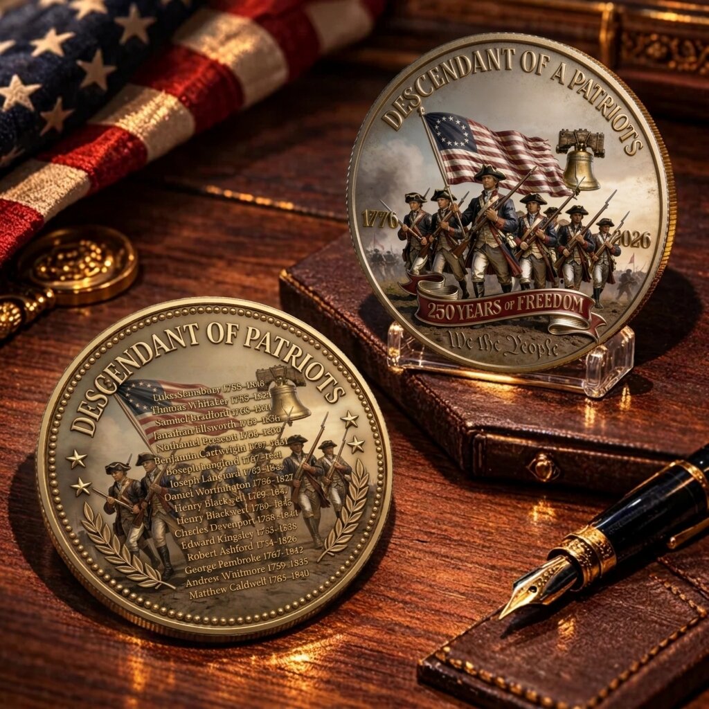USA 250th Anniversary Keepsake Coin – Descendant of Patriots Custom Coin, 1776–2026 Commemorative Gift, Patriotic Collector Coin