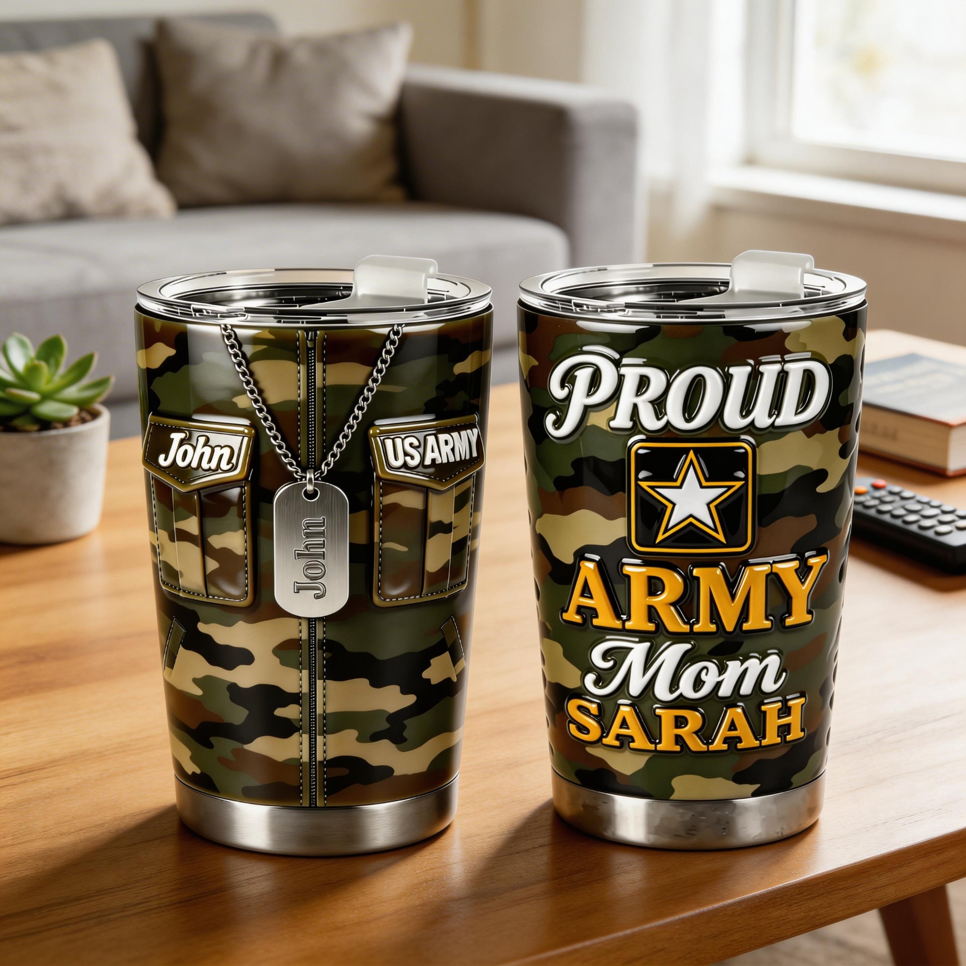 Personalized  Mom Tumbler 20oz – Proud Military  Mom Gift, Custom Military Mom Cup with Name, Veteran Mom Gift