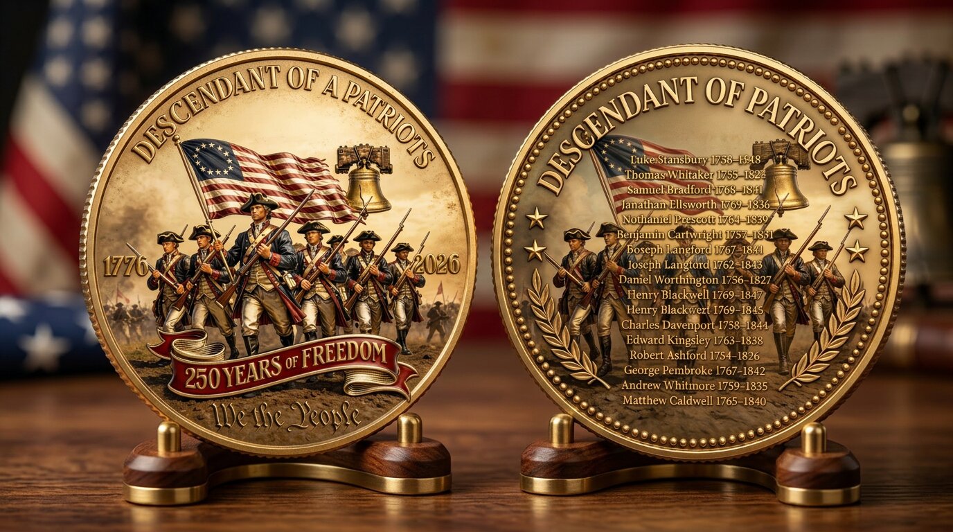 USA 250th Anniversary Keepsake Coin – Descendant of Patriots Custom Coin, 1776–2026 Commemorative Gift, Patriotic Collector Coin