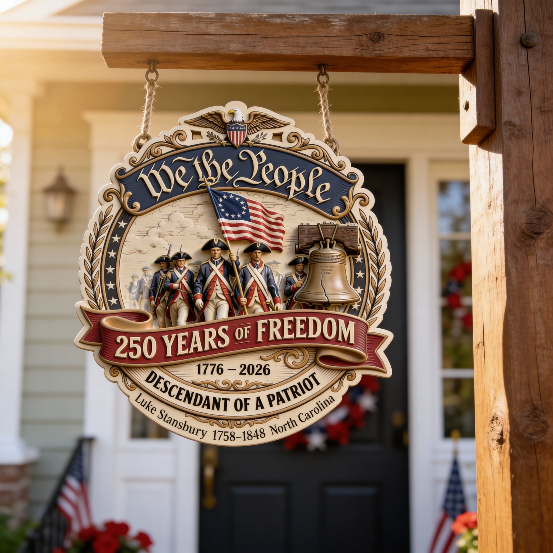 USA 250th Anniversary Wood Sign – We The People Patriotic Door Sign, 1776–2026 American Independence Decor, Custom Family Sign