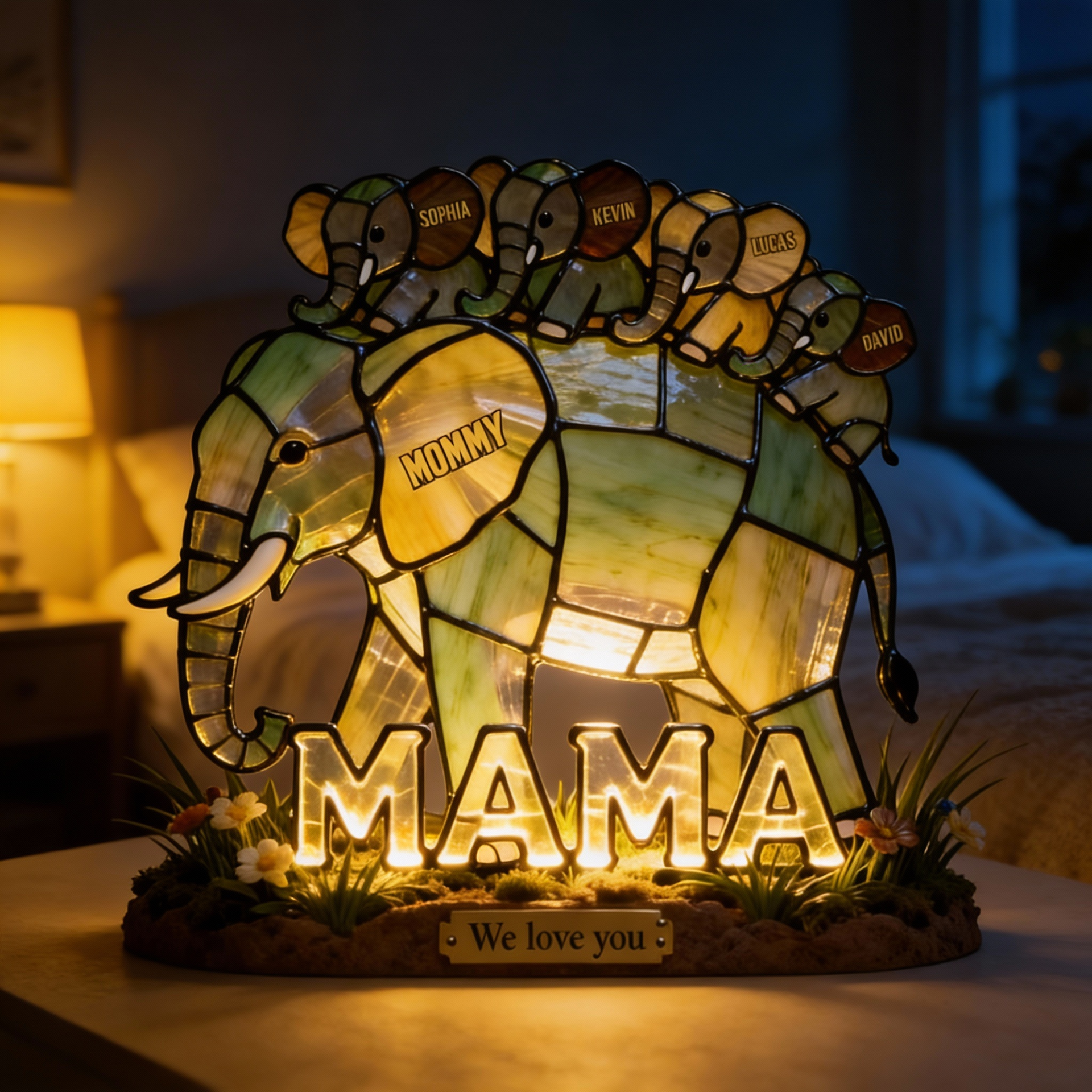 Personalized Elephant Family Acrylic Plaque – Gift For Mom, Custom Name Keepsake, Mother’s Day Gift