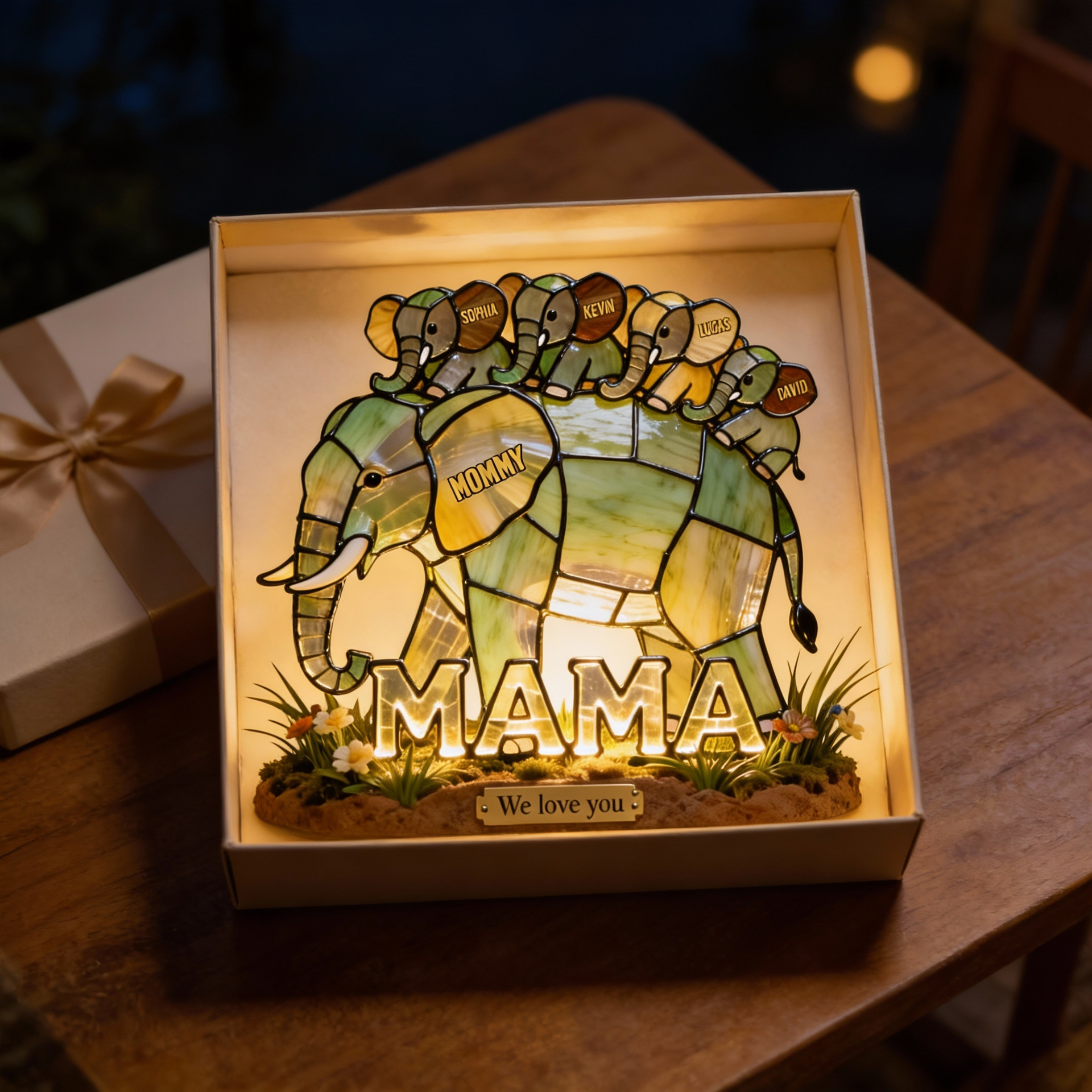 Personalized Elephant Family Acrylic Plaque – Gift For Mom, Custom Name Keepsake, Mother’s Day Gift
