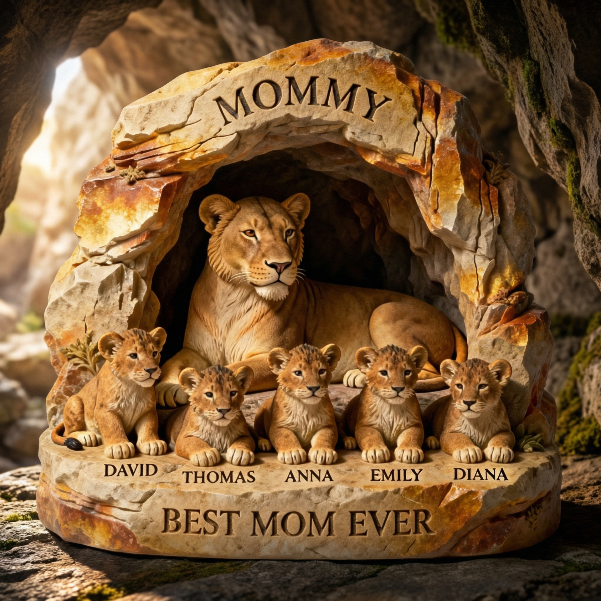 Personalized Lion Family Acrylic Plaque – Gift For Mom, Custom Kids Names, Best Mom Ever Keepsake
