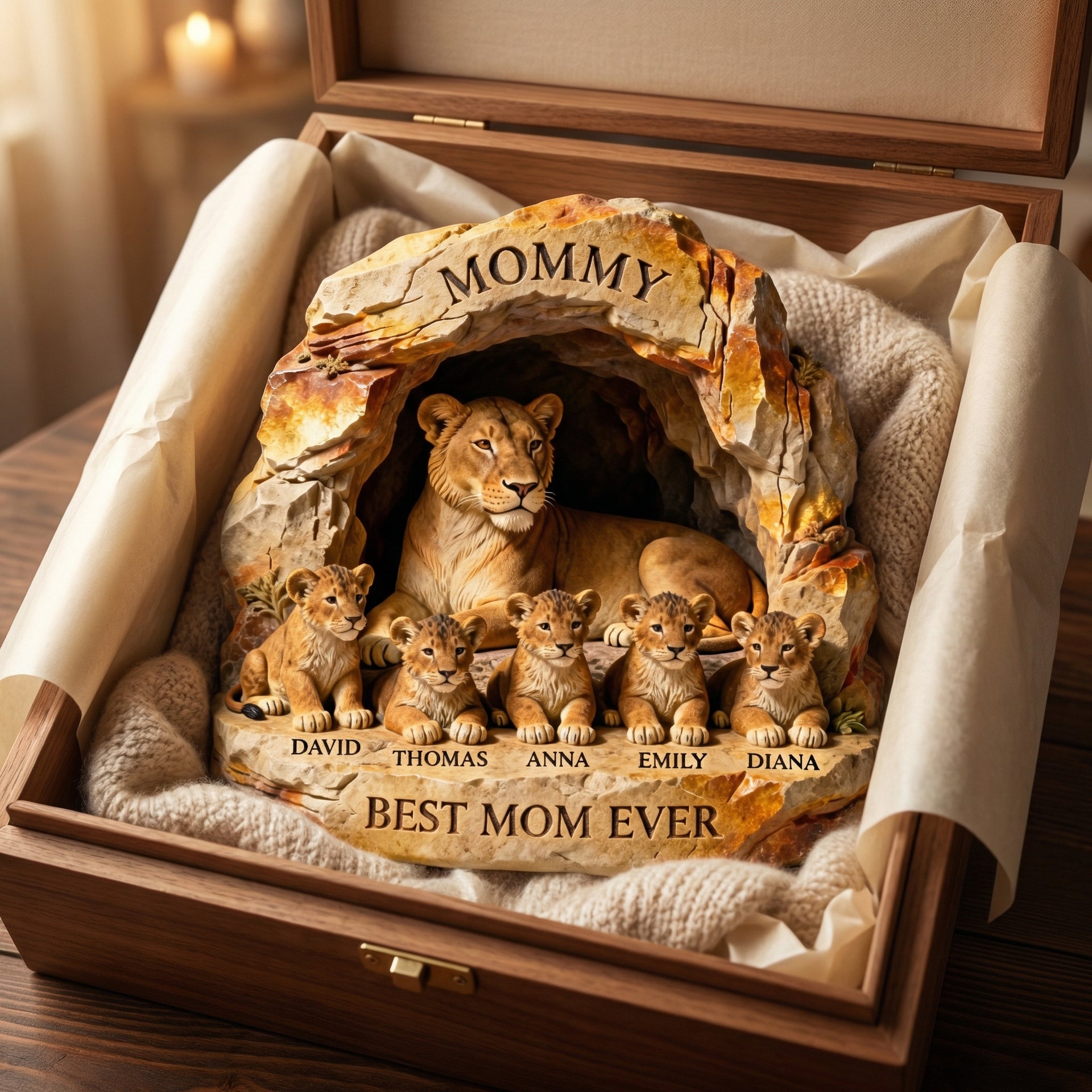 Personalized Lion Family Acrylic Plaque – Gift For Mom, Custom Kids Names, Best Mom Ever Keepsake