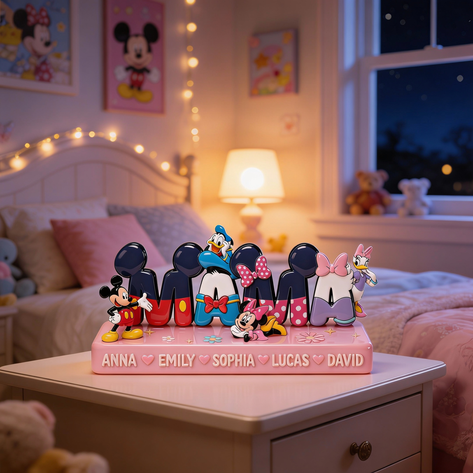 Personalized Acrylic Plaque with Kids’ Names – Cute Cartoon Family Display, Gift For Mom