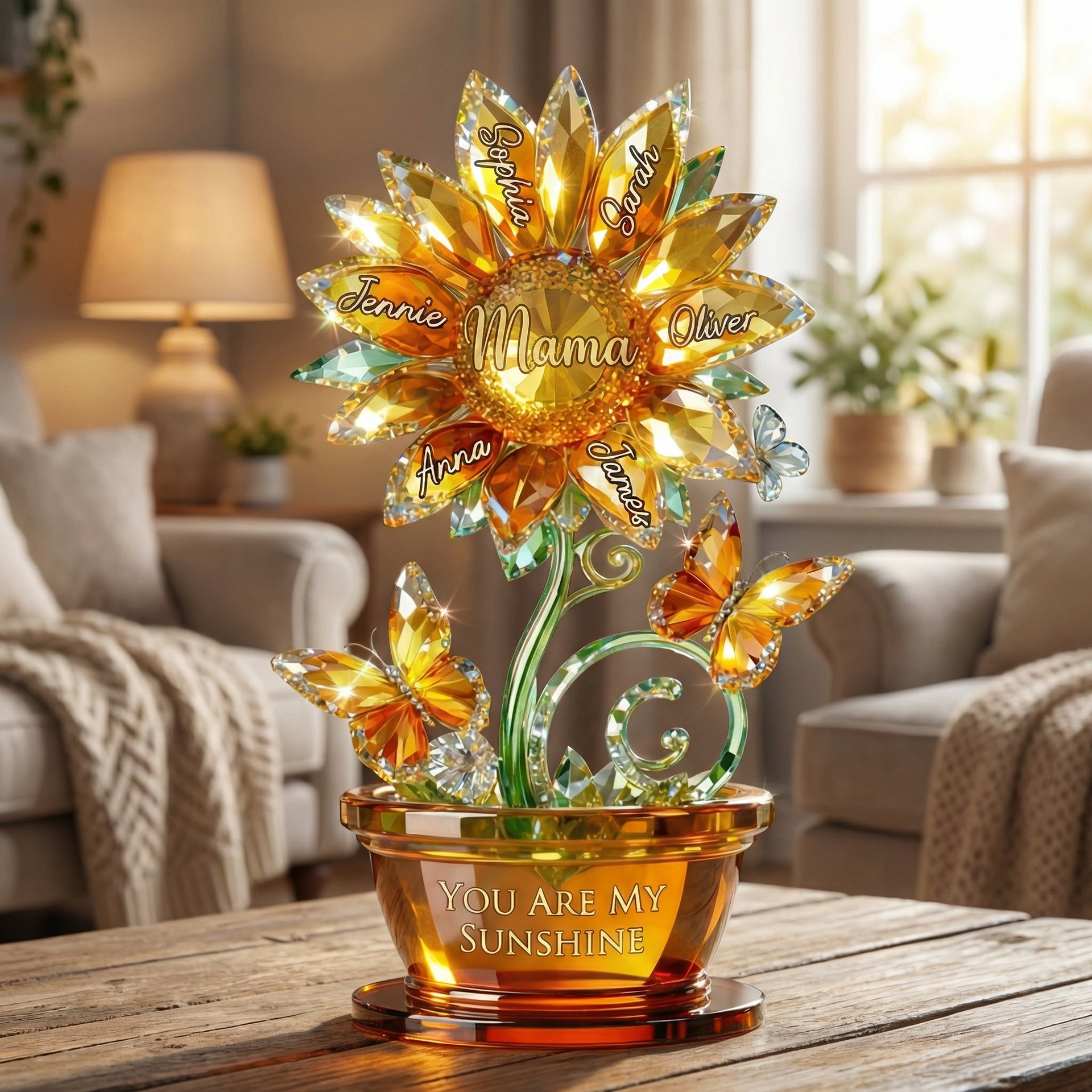 Personalized Sunflower Mama Acrylic Plaque with Kids Names – You Are My Sunshine Family Decor, Gift For Mom