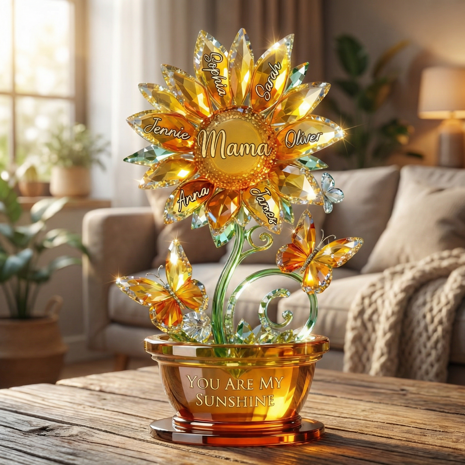 Personalized Sunflower Mama Acrylic Plaque with Kids Names – You Are My Sunshine Family Decor, Gift For Mom