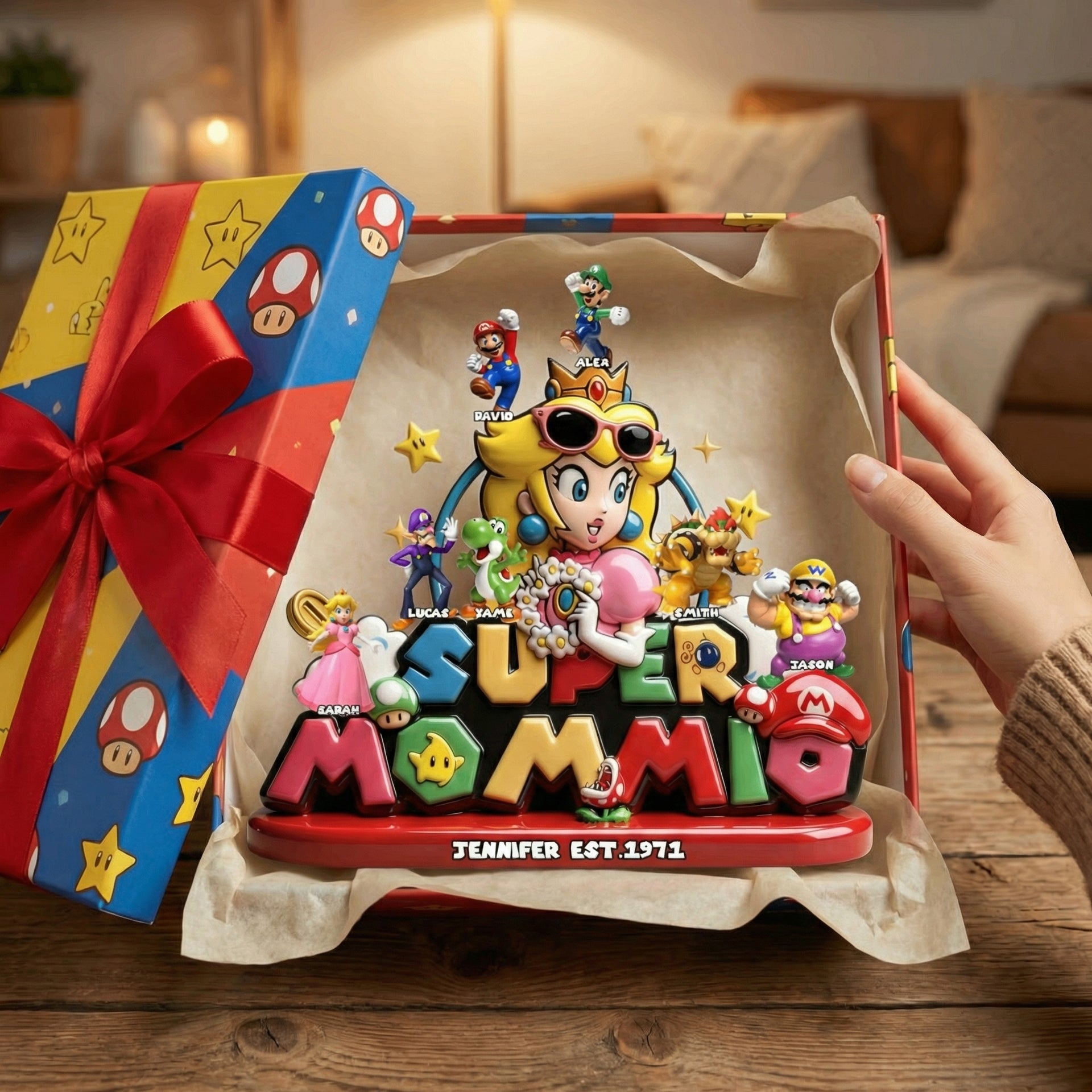 Custom Super Mommio Acrylic Plaque – Personalized Family Names & Birth Year, Gift For Mom