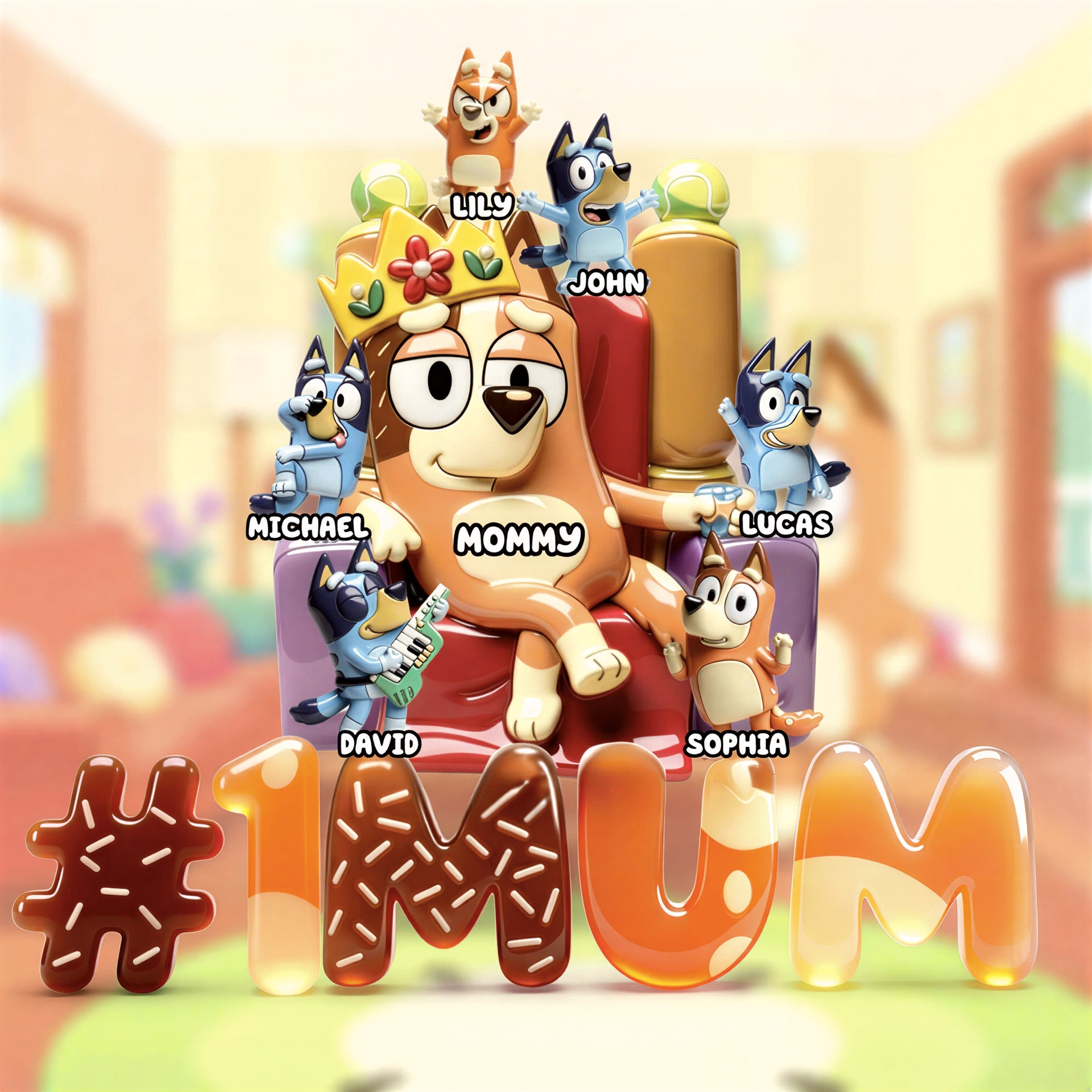 Personalized #1 Mom Acrylic Plaque – Custom Mom & Kids Family Cartoon Design – Gift For Mom