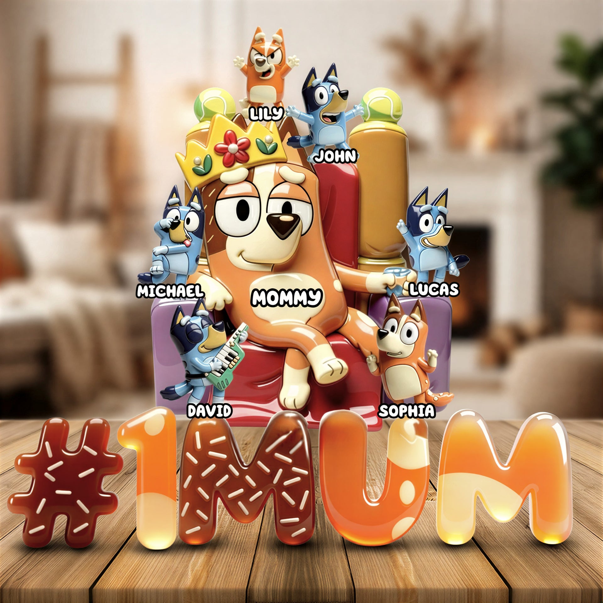 Personalized #1 Mom Acrylic Plaque – Custom Mom & Kids Family Cartoon Design – Gift For Mom