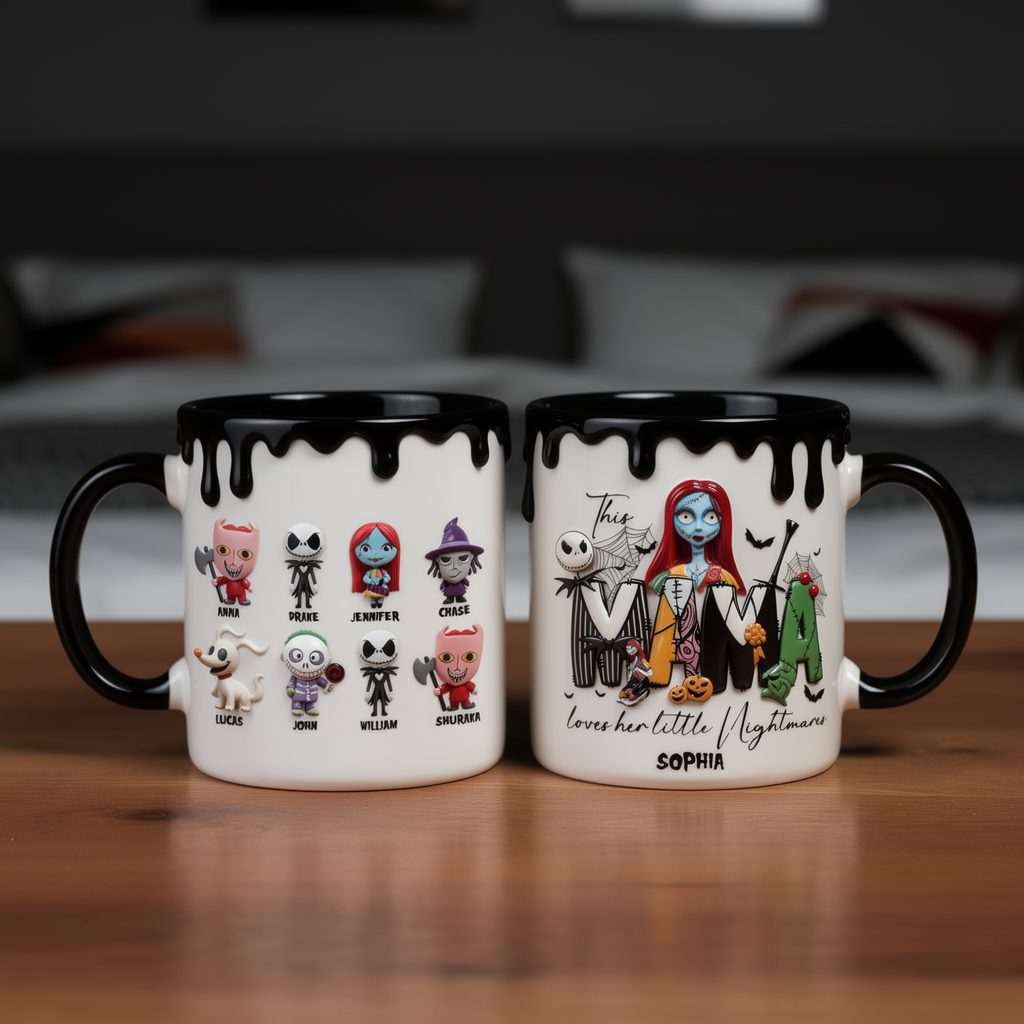 Personalized Nightmare Mom Mug with Children Names – Halloween Coffee Mug – Gift For Mom