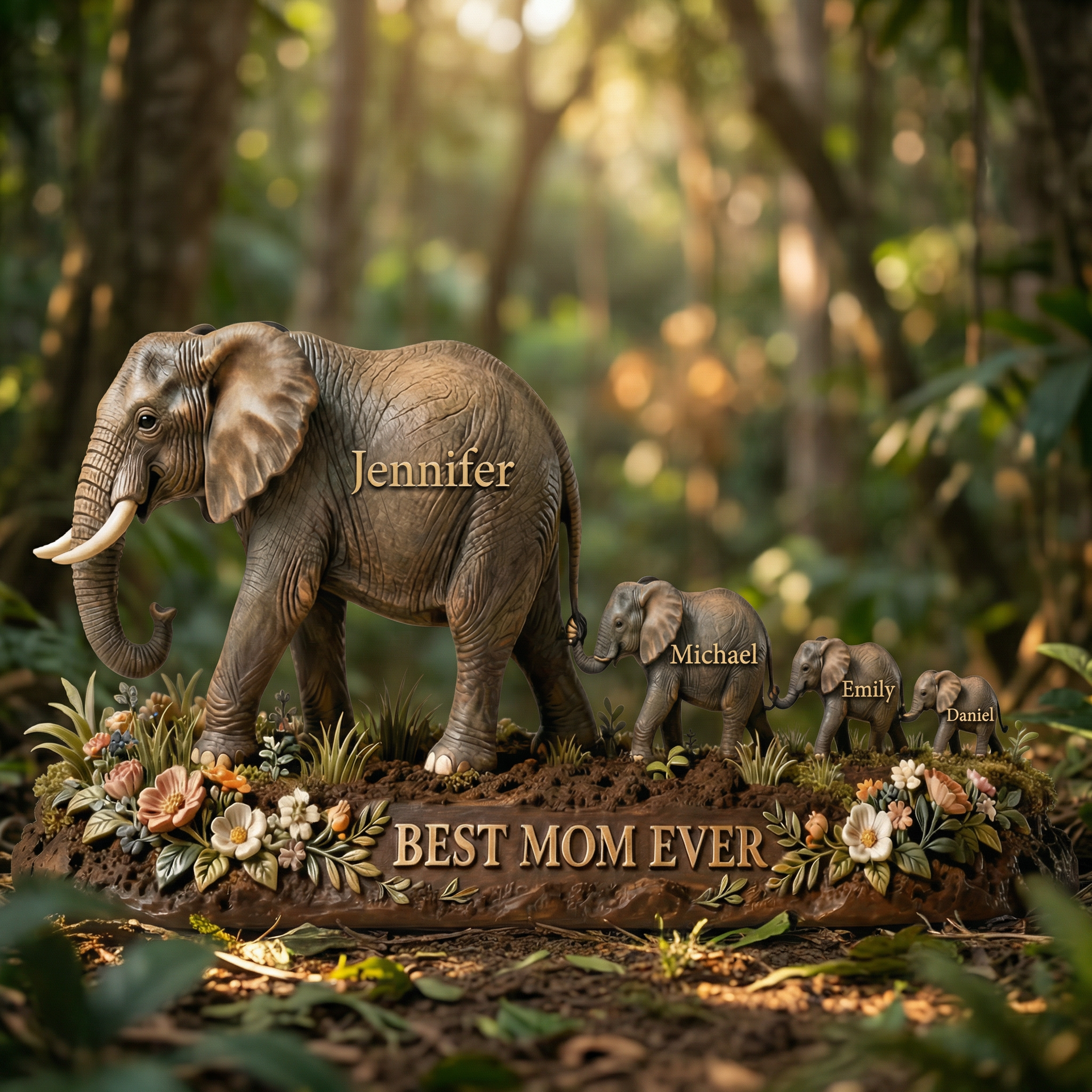 Custom Elephant Family Plaque Personalized Gift For Mom Best Mom Ever Custom Name Sign Mothers Day Gift From Kids