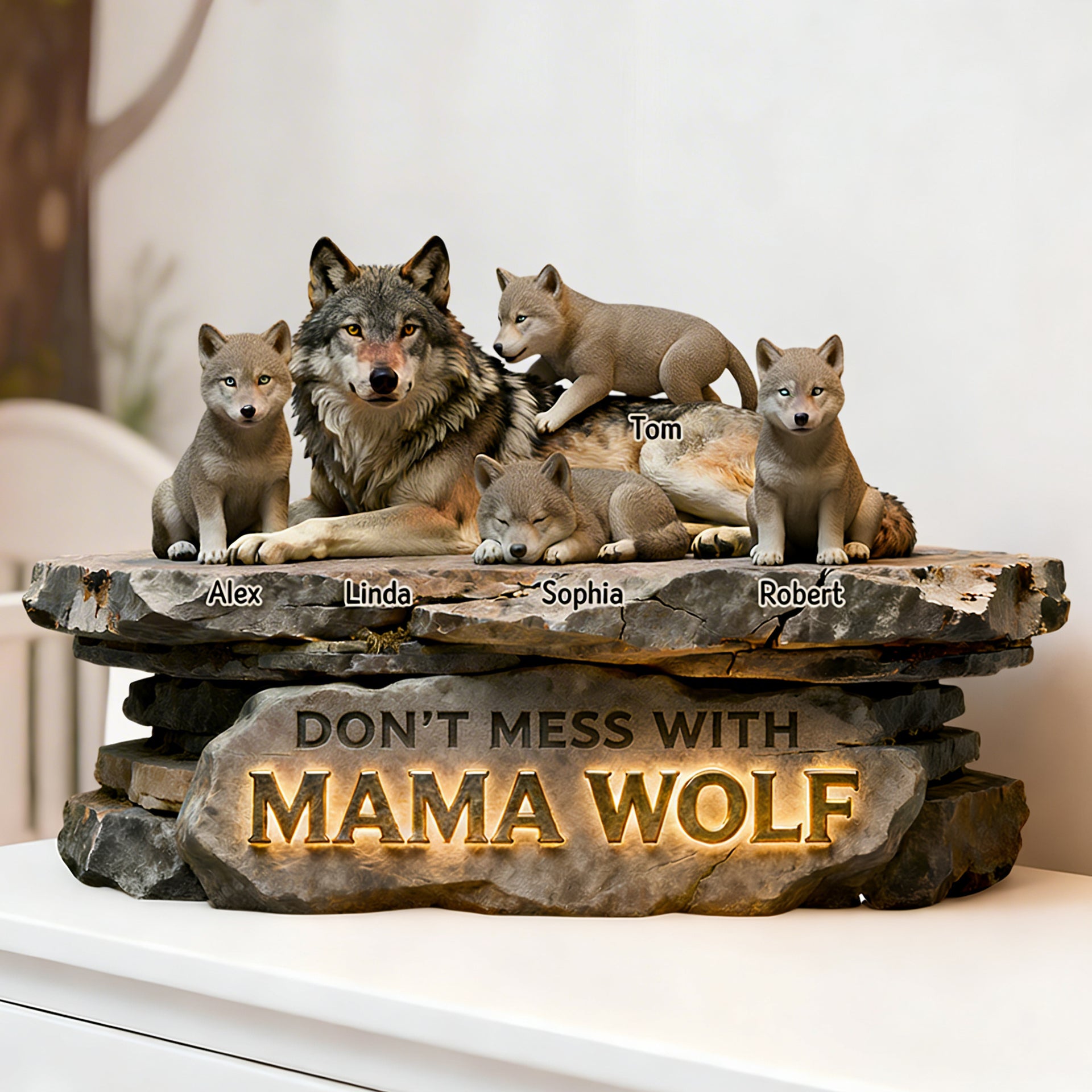 Personalized Mama Wolf Acrylic Plaques – Custom Names Gift For Mom