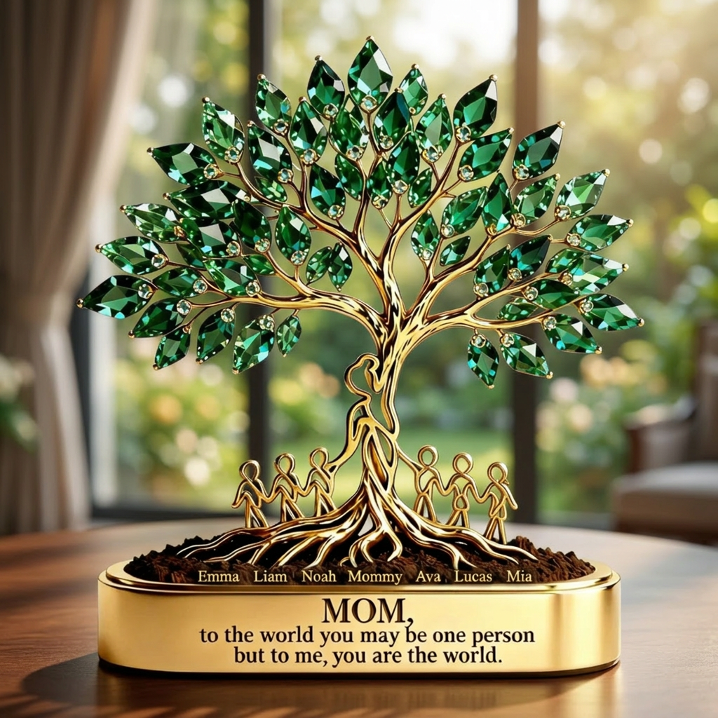 Custom Family Tree Plaque – Personalized Mom Gift With Kids Names – Crystal Tree Of Life Custom Shape Sign