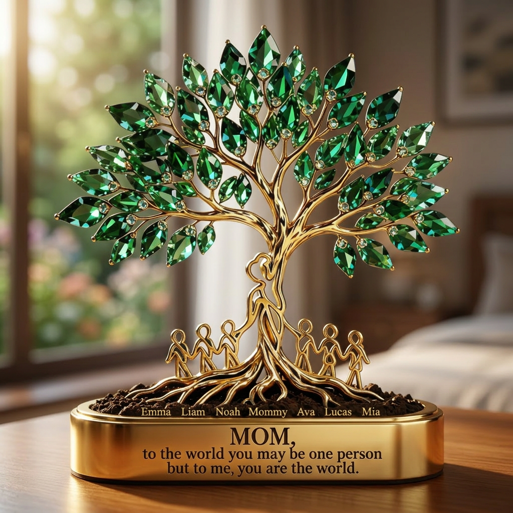 Custom Family Tree Plaque – Personalized Mom Gift With Kids Names – Crystal Tree Of Life Custom Shape Sign