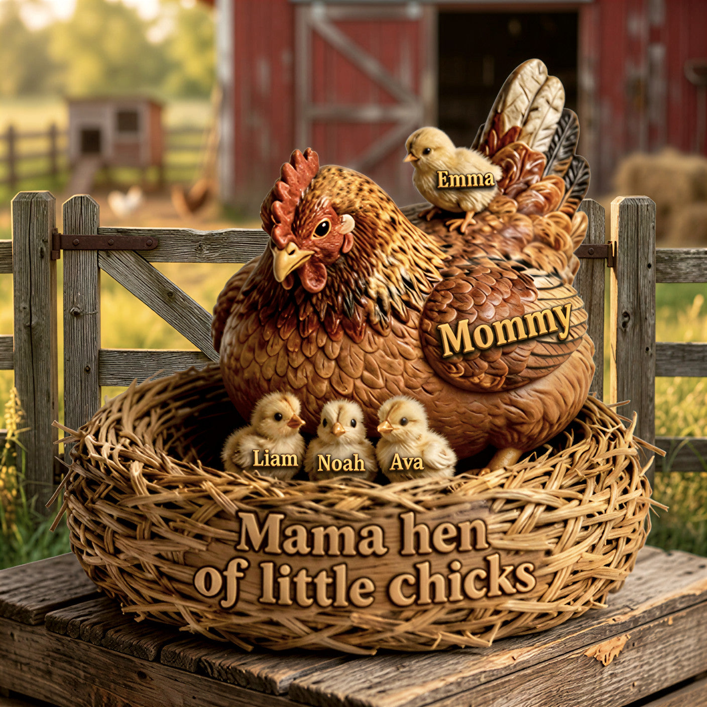 Custom Mama Hen Plaque – Personalized Mom And Chicks Gift – Farmhouse Mother’s Day Custom Shape Sign