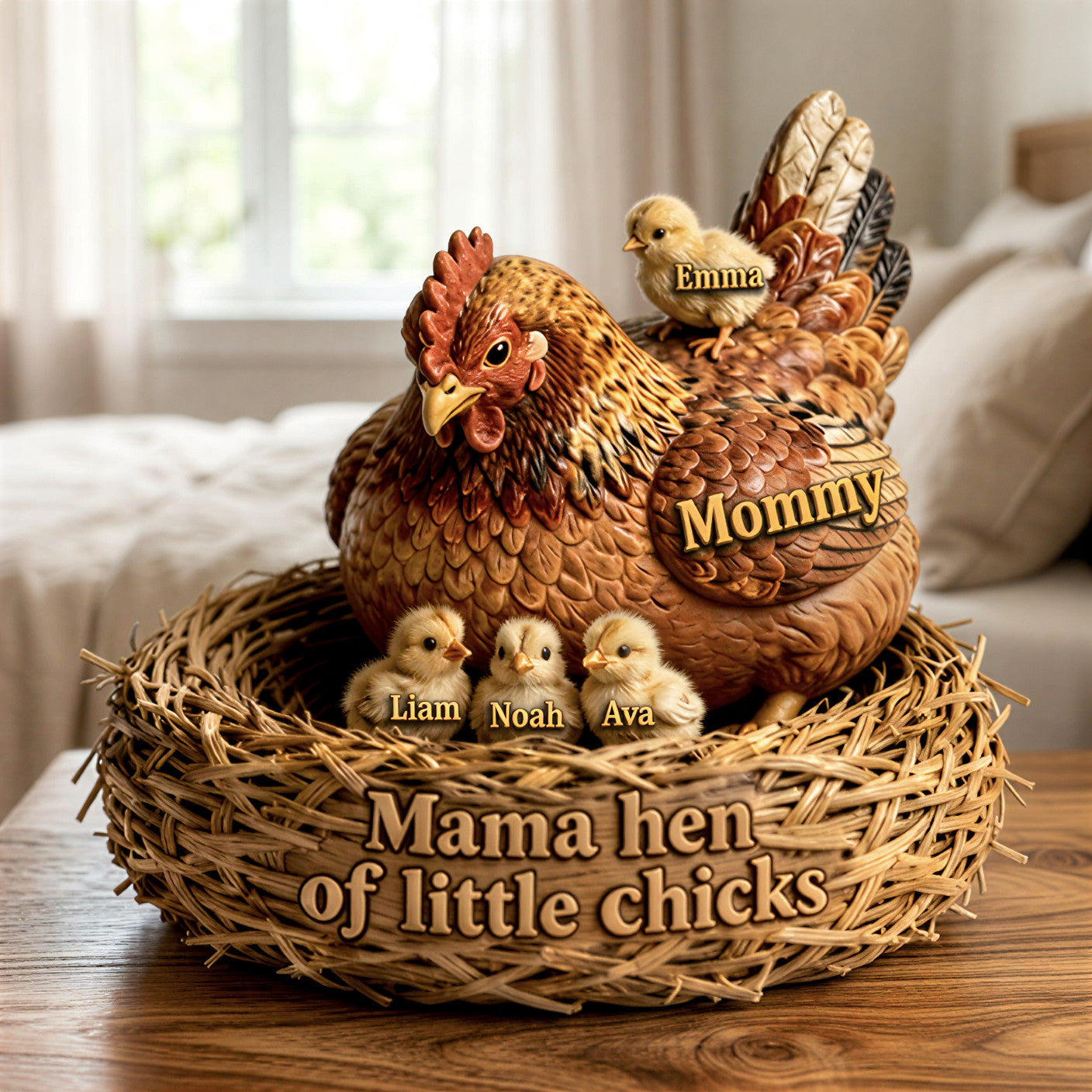 Custom Mama Hen Plaque – Personalized Mom And Chicks Gift – Farmhouse Mother’s Day Custom Shape Sign