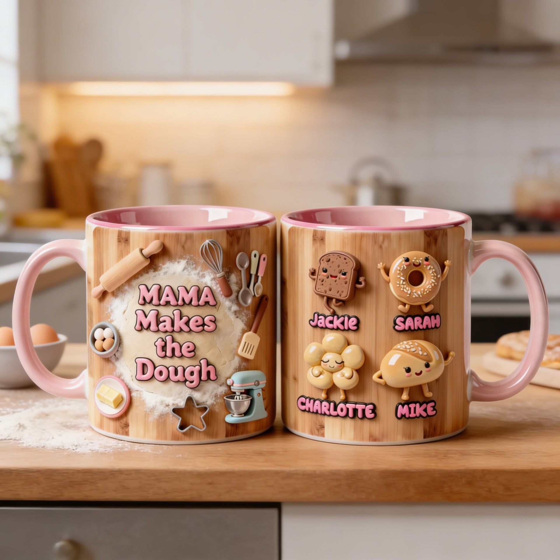 Mama Makes The Dough Mug – Personalized Baking Mom Gift – Custom Kids Name Mug