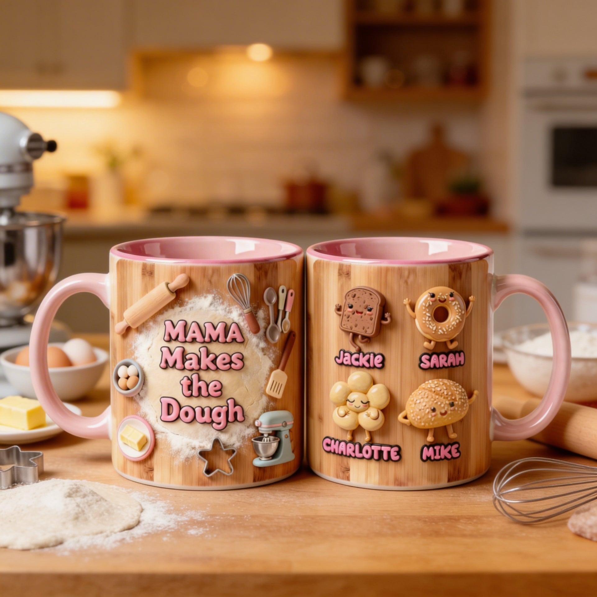 Mama Makes The Dough Mug – Personalized Baking Mom Gift – Custom Kids Name Mug