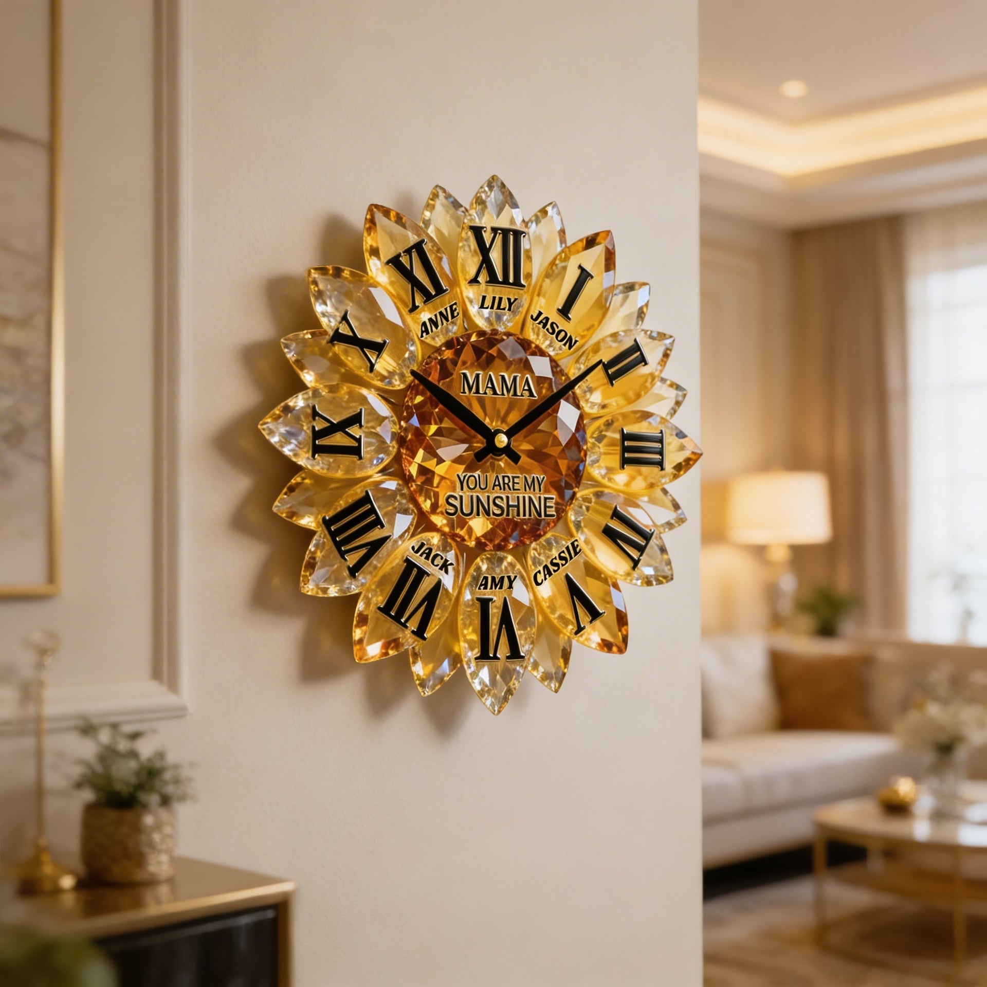 Personalized Mom Wall Clock – Family Names Clock – You Are My Sunshine Gift