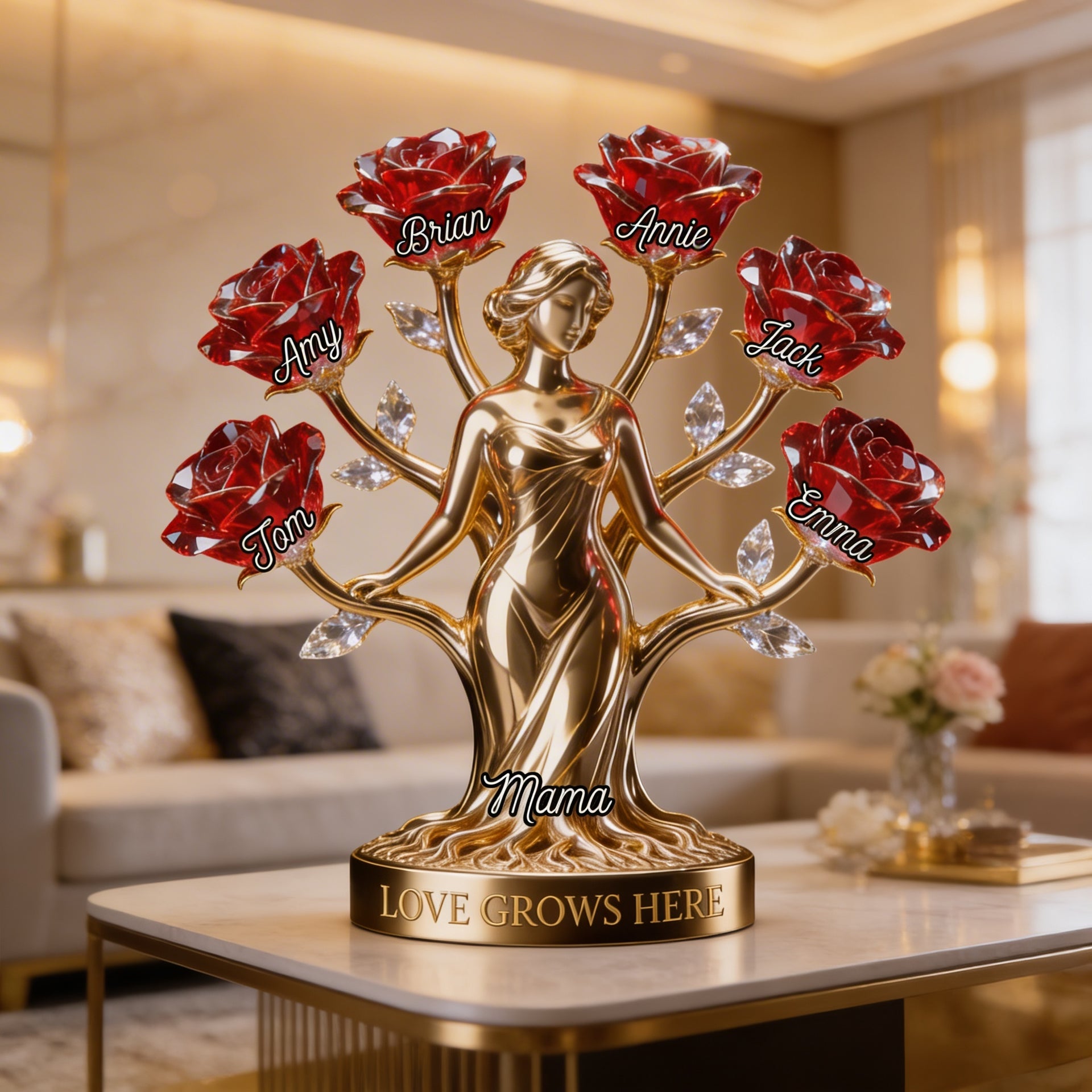 Personalized Mom Rose Tree Plaque – Custom Family Names Gift for Mom